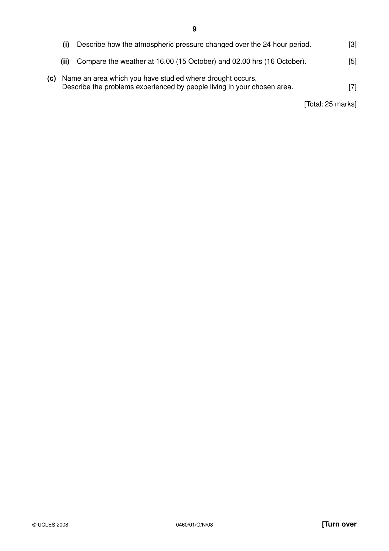 Cambridge IGCSE Geography 0460 2008 Oct/Nov Paper 1 · Variant 1 question paper, page 9 of 16