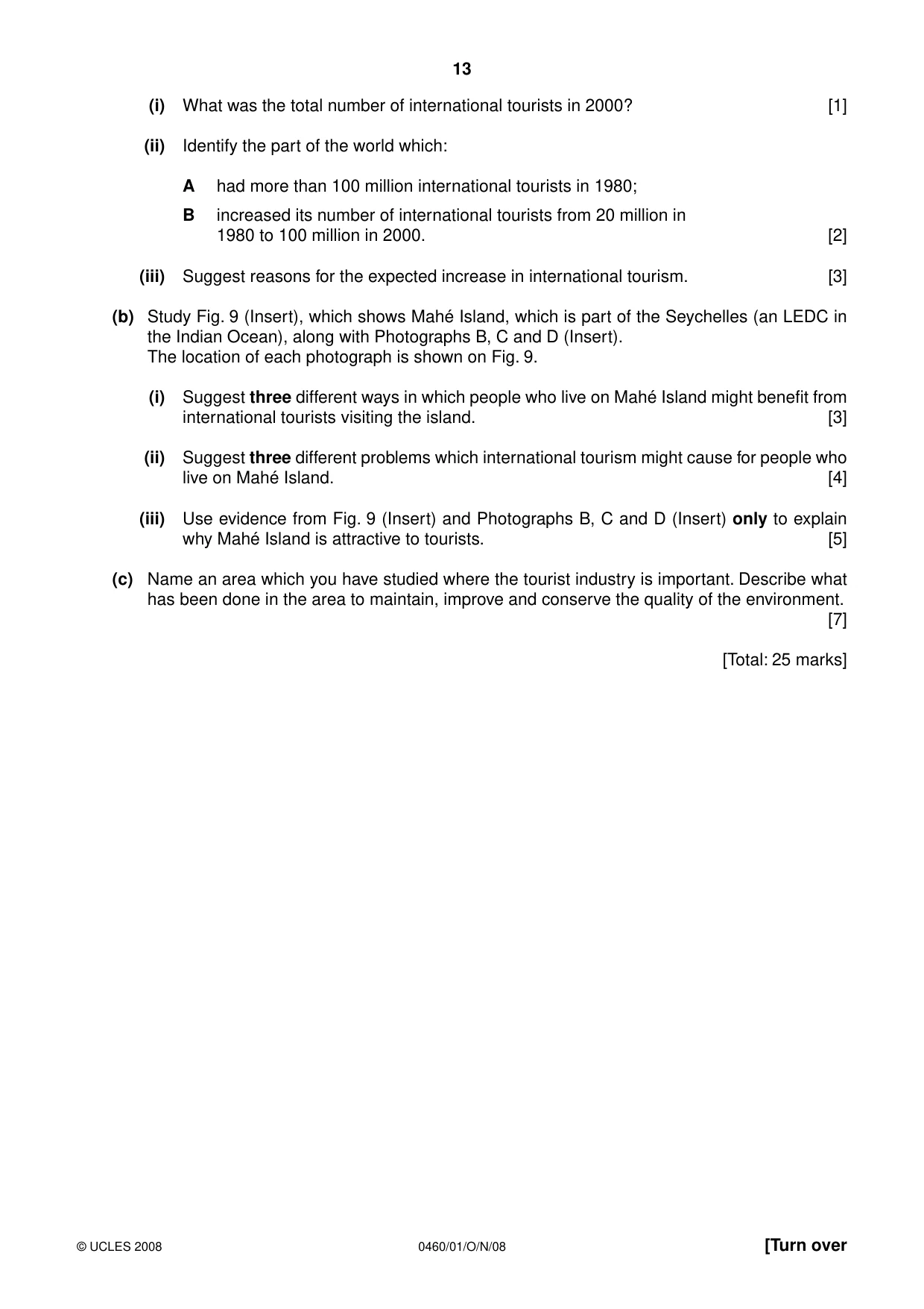 Cambridge IGCSE Geography 0460 2008 Oct/Nov Paper 1 · Variant 1 question paper, page 13 of 16