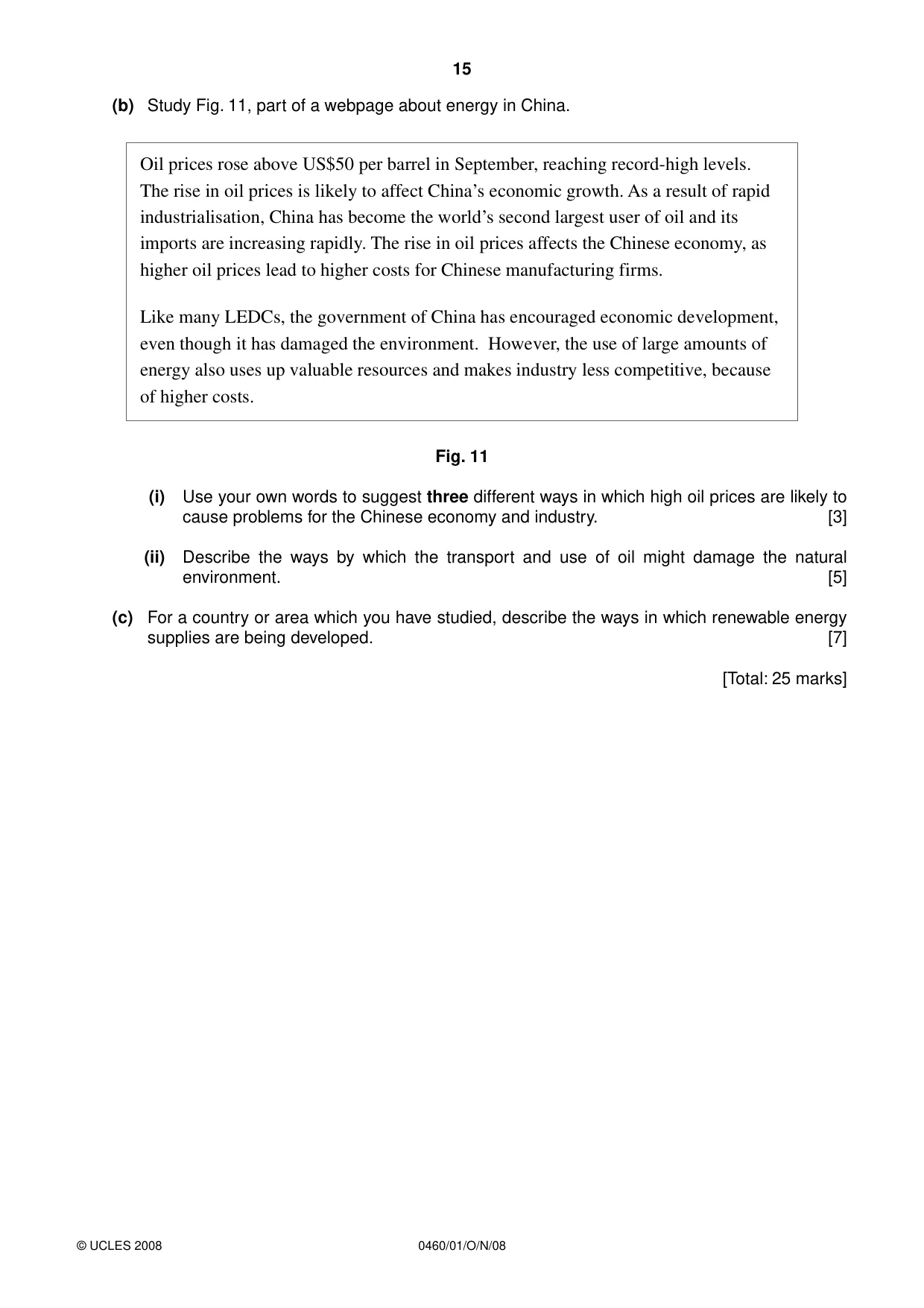 Cambridge IGCSE Geography 0460 2008 Oct/Nov Paper 1 · Variant 1 question paper, page 15 of 16