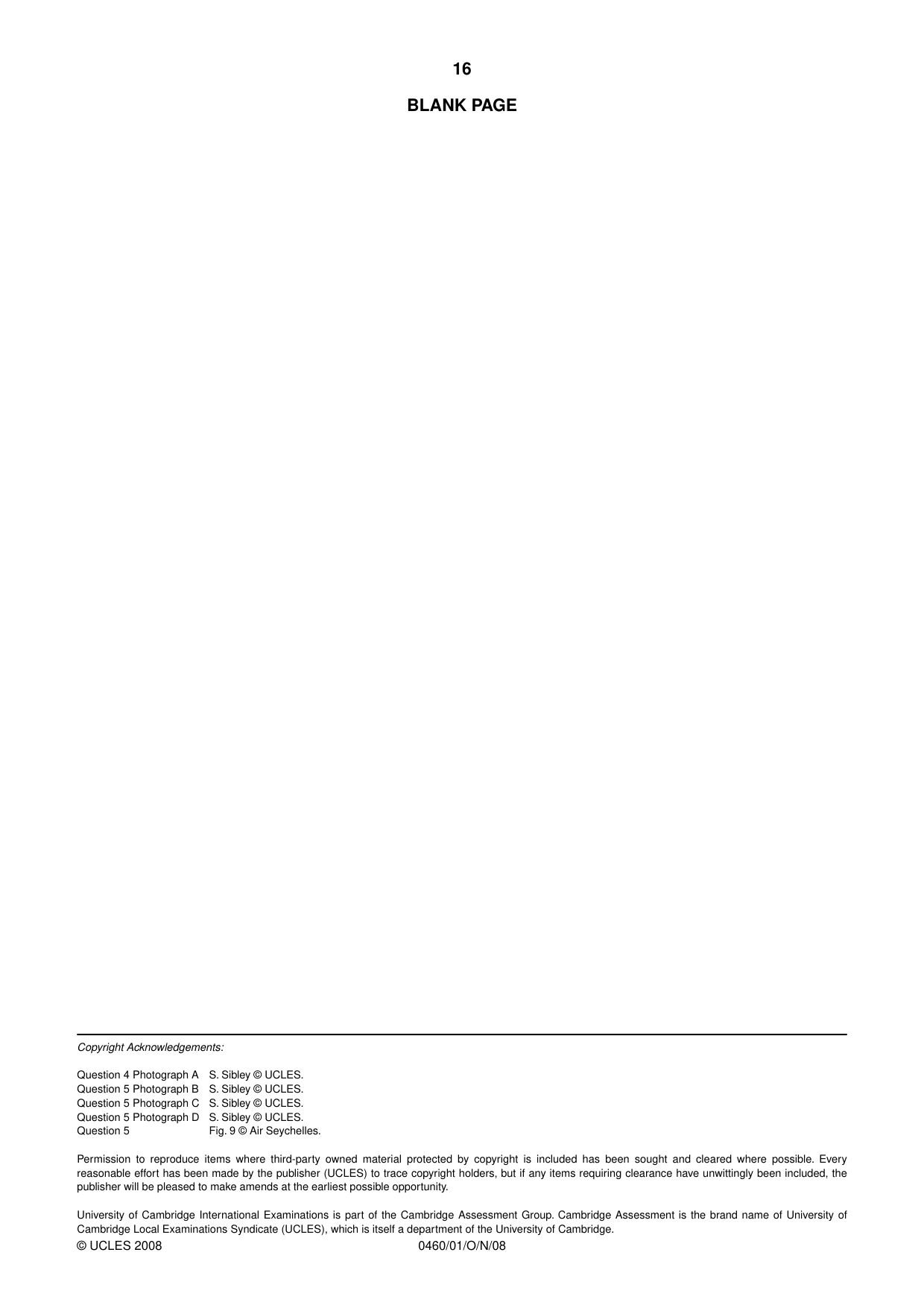 Cambridge IGCSE Geography 0460 2008 Oct/Nov Paper 1 · Variant 1 question paper, page 16 of 16