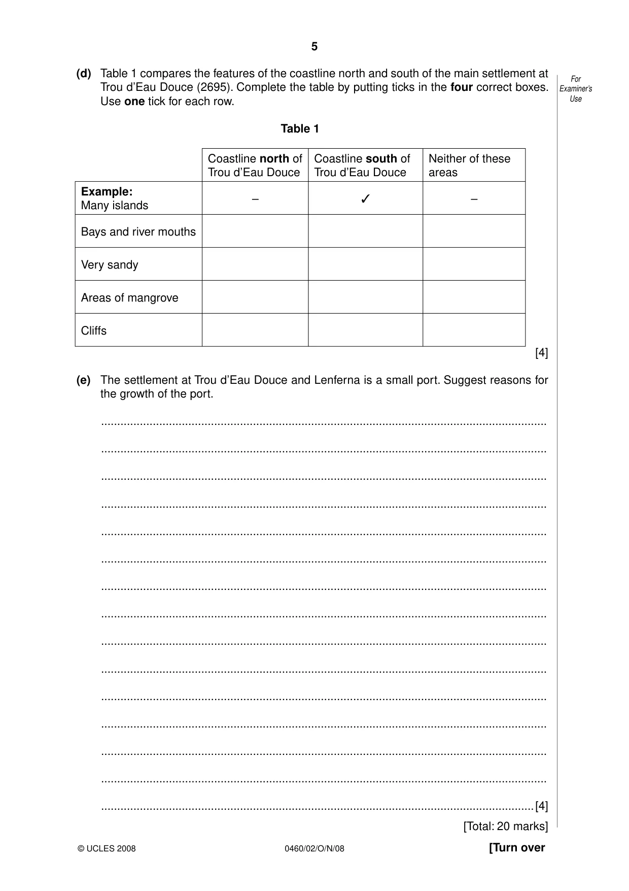 Cambridge IGCSE Geography 0460 2008 Oct/Nov Paper 2 · Variant 1 question paper, page 5 of 16