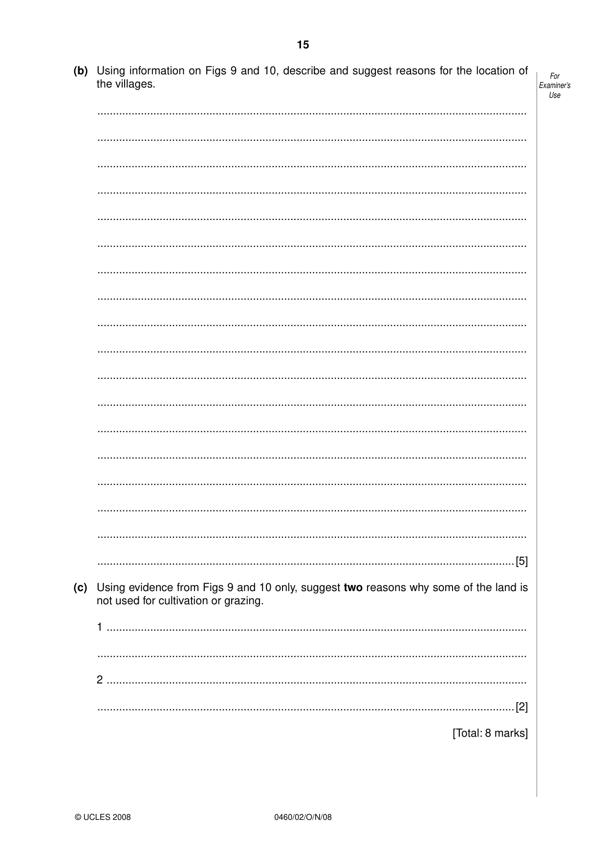 Cambridge IGCSE Geography 0460 2008 Oct/Nov Paper 2 · Variant 1 question paper, page 15 of 16