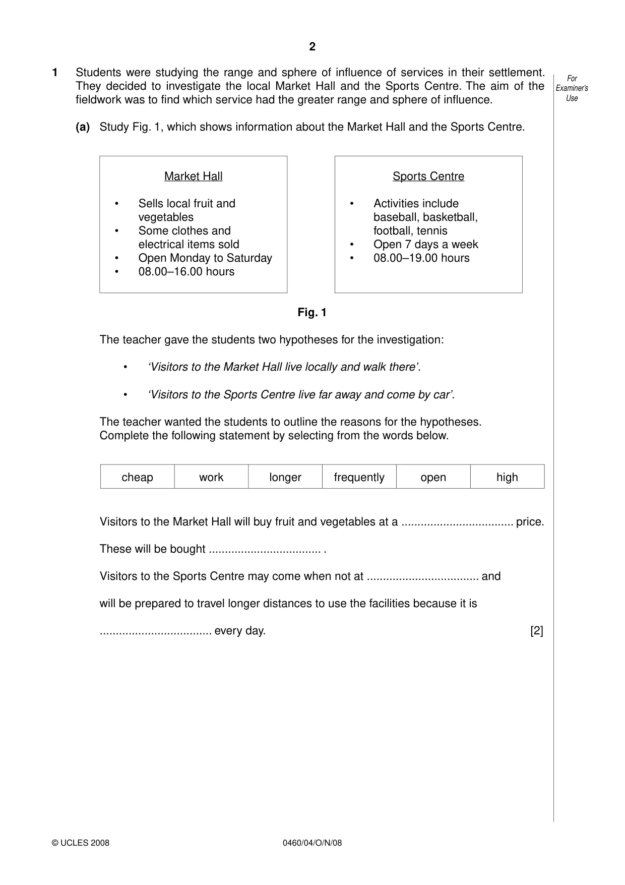 Cambridge IGCSE Geography 0460 2008 Oct/Nov Paper 4 · Variant 1 question paper, page 2 of 16