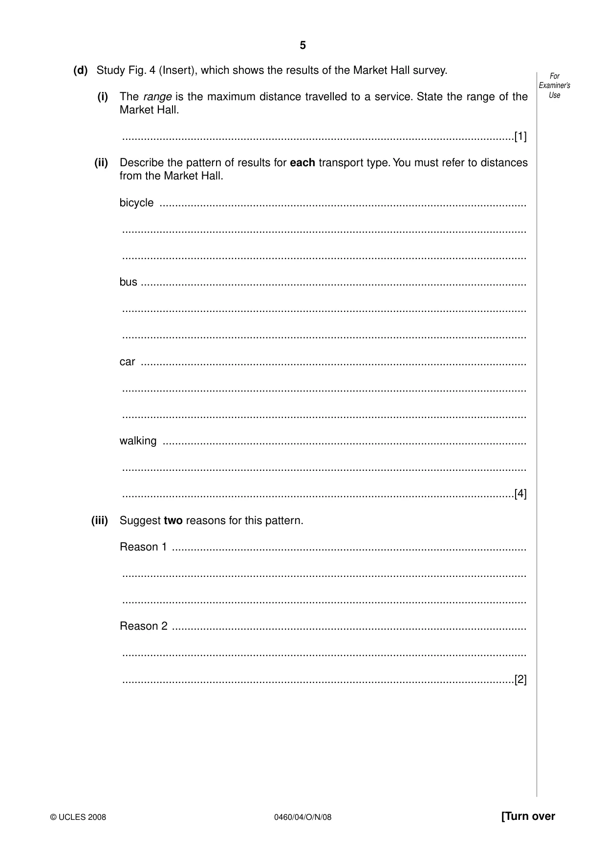 Cambridge IGCSE Geography 0460 2008 Oct/Nov Paper 4 · Variant 1 question paper, page 5 of 16