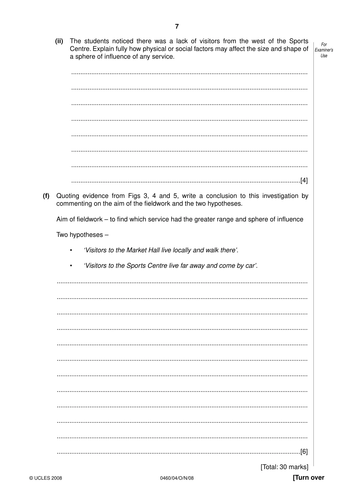 Cambridge IGCSE Geography 0460 2008 Oct/Nov Paper 4 · Variant 1 question paper, page 7 of 16