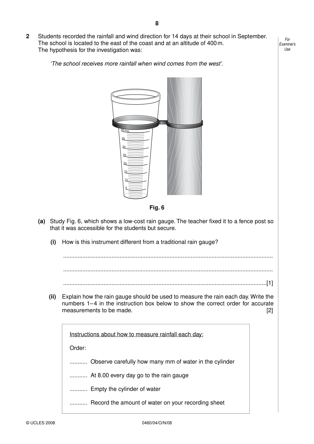 Cambridge IGCSE Geography 0460 2008 Oct/Nov Paper 4 · Variant 1 question paper, page 8 of 16