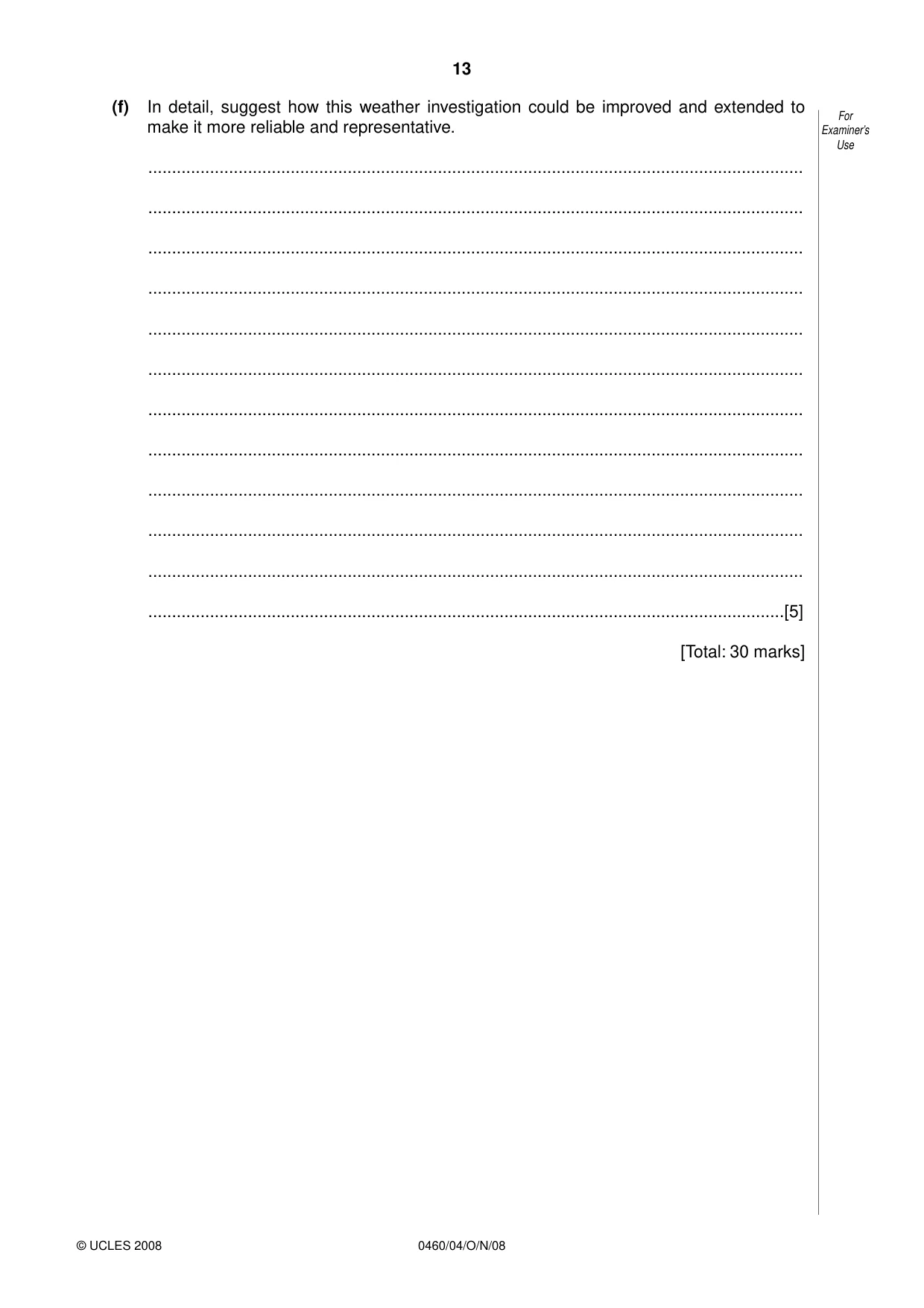 Cambridge IGCSE Geography 0460 2008 Oct/Nov Paper 4 · Variant 1 question paper, page 13 of 16