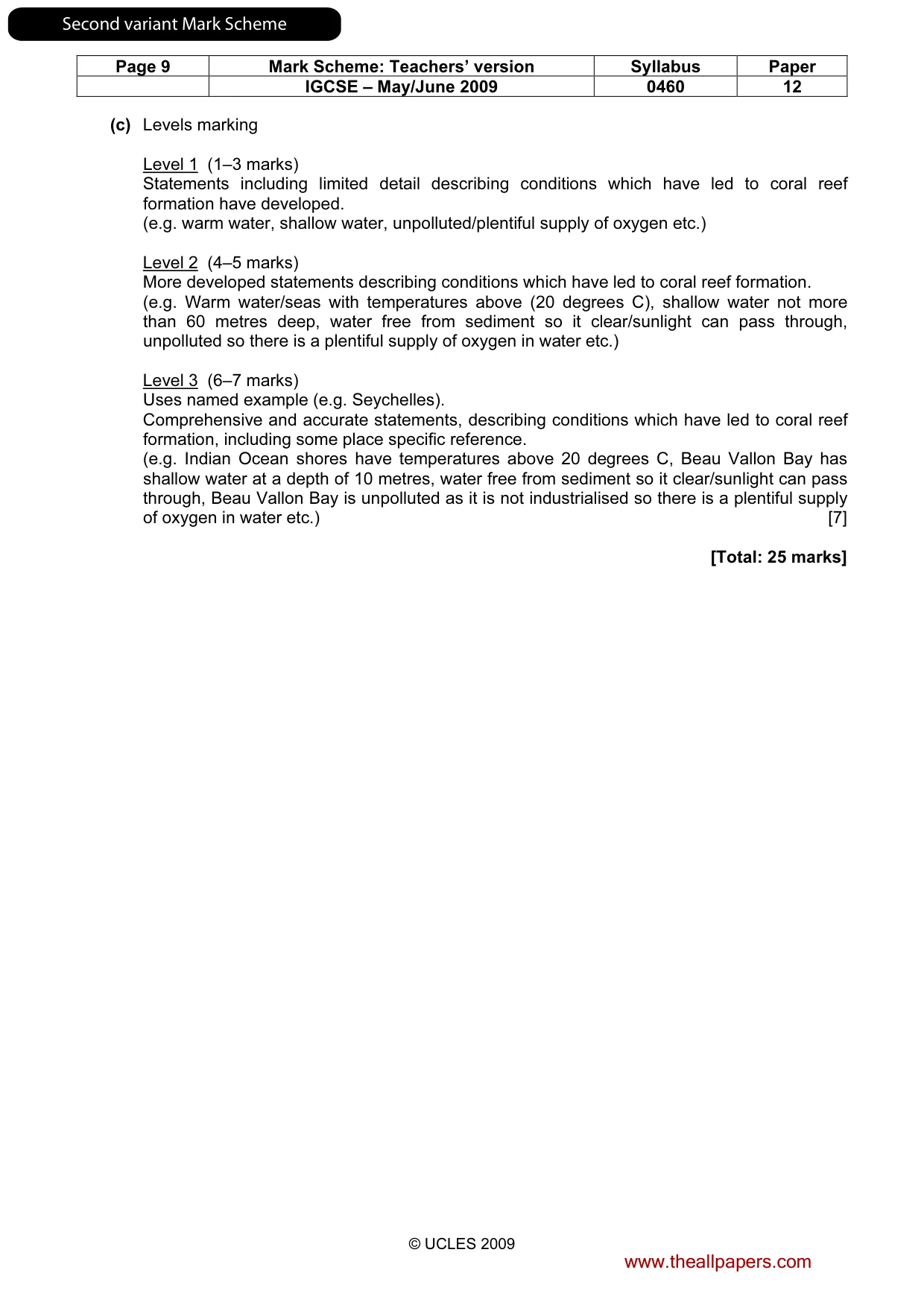 Mark scheme, page 25 of 31