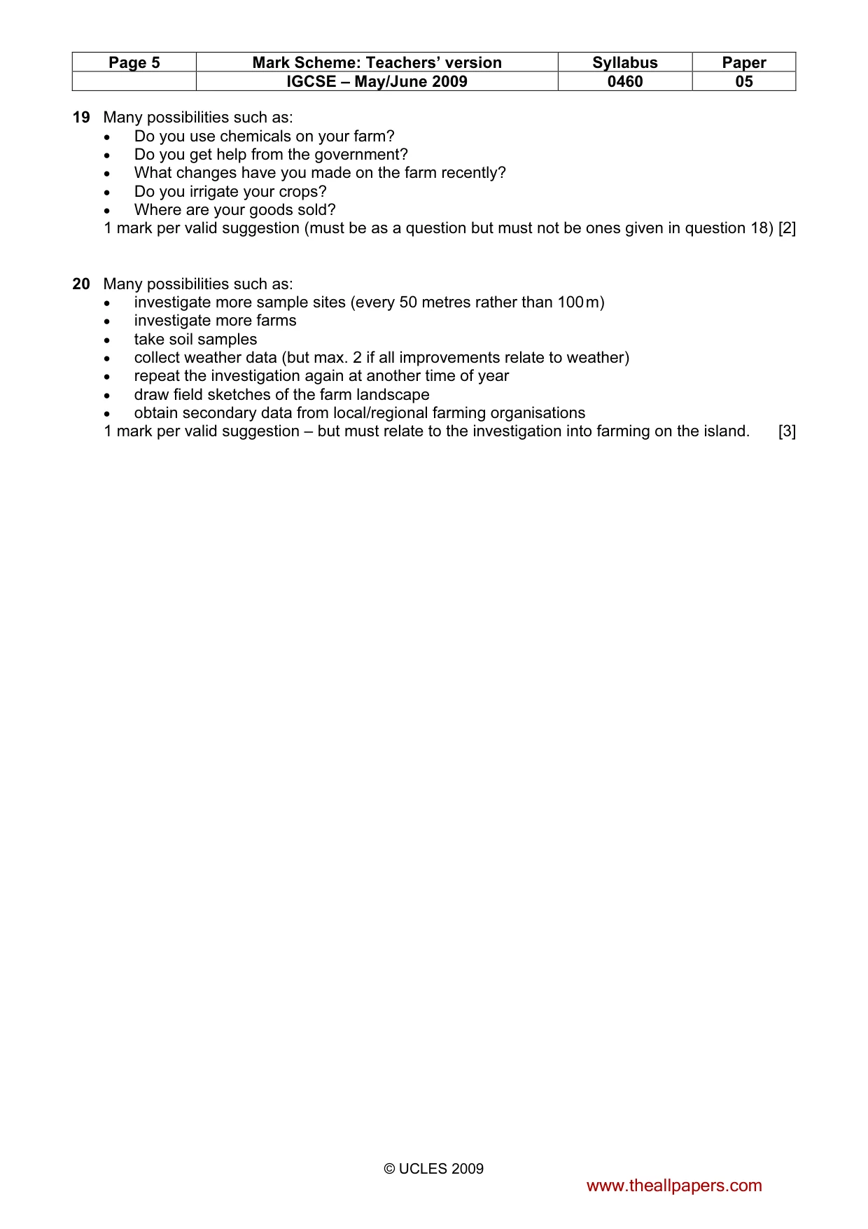 Mark scheme, page 5 of 5