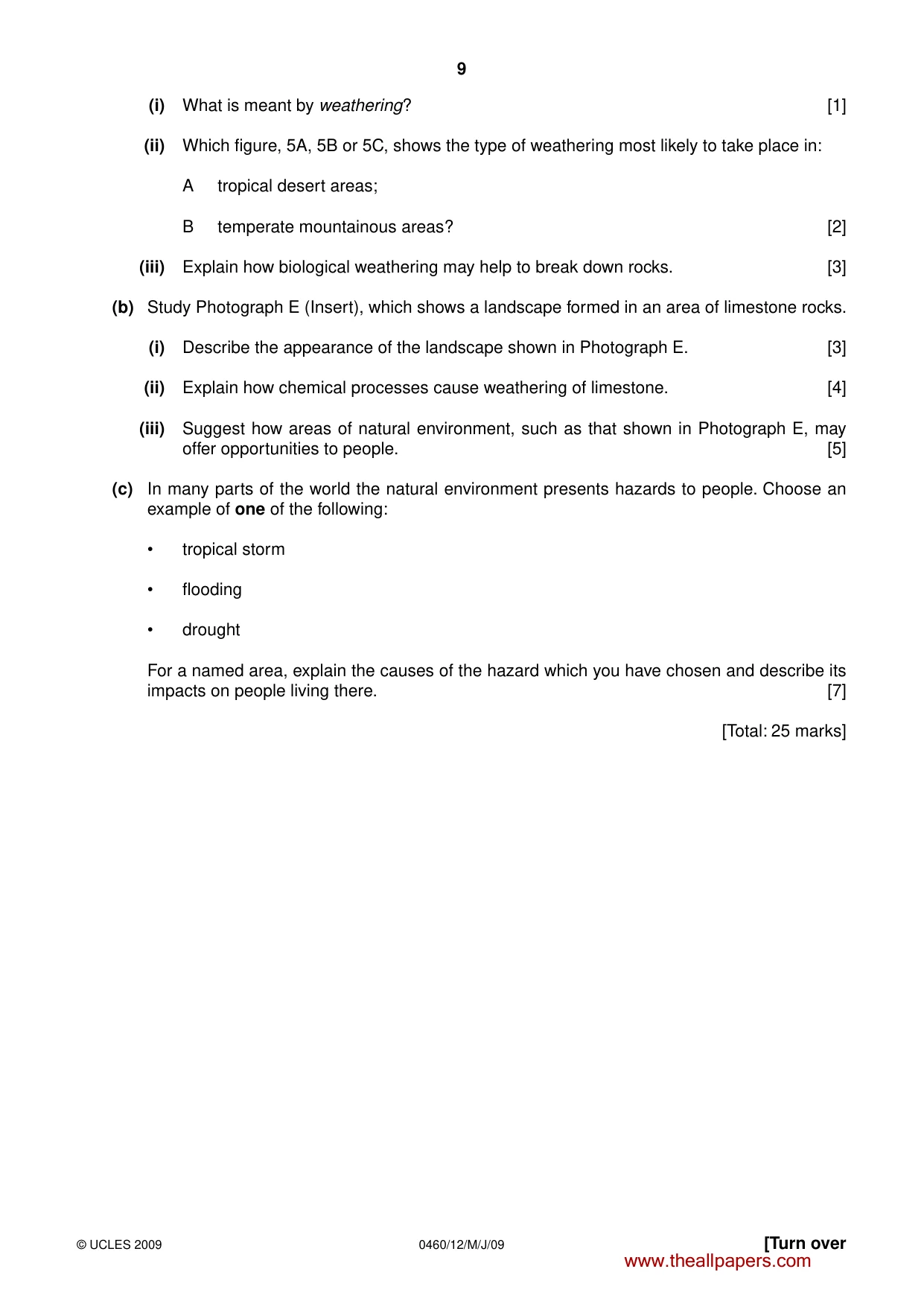 Cambridge IGCSE Geography 0460 2009 May/June Paper 1 · Variant 1 question paper, page 22 of 29