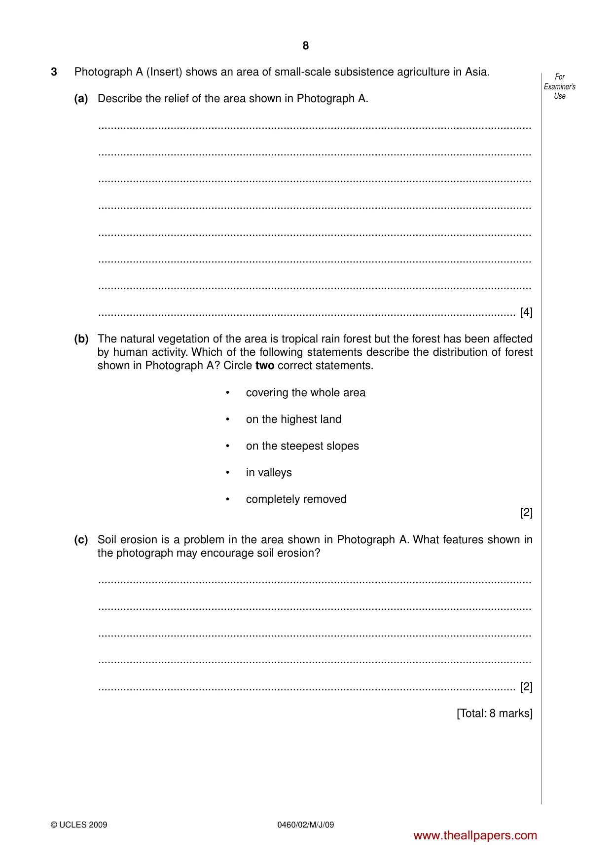 Cambridge IGCSE Geography 0460 2009 May/June Paper 2 · Variant 1 question paper, page 8 of 16