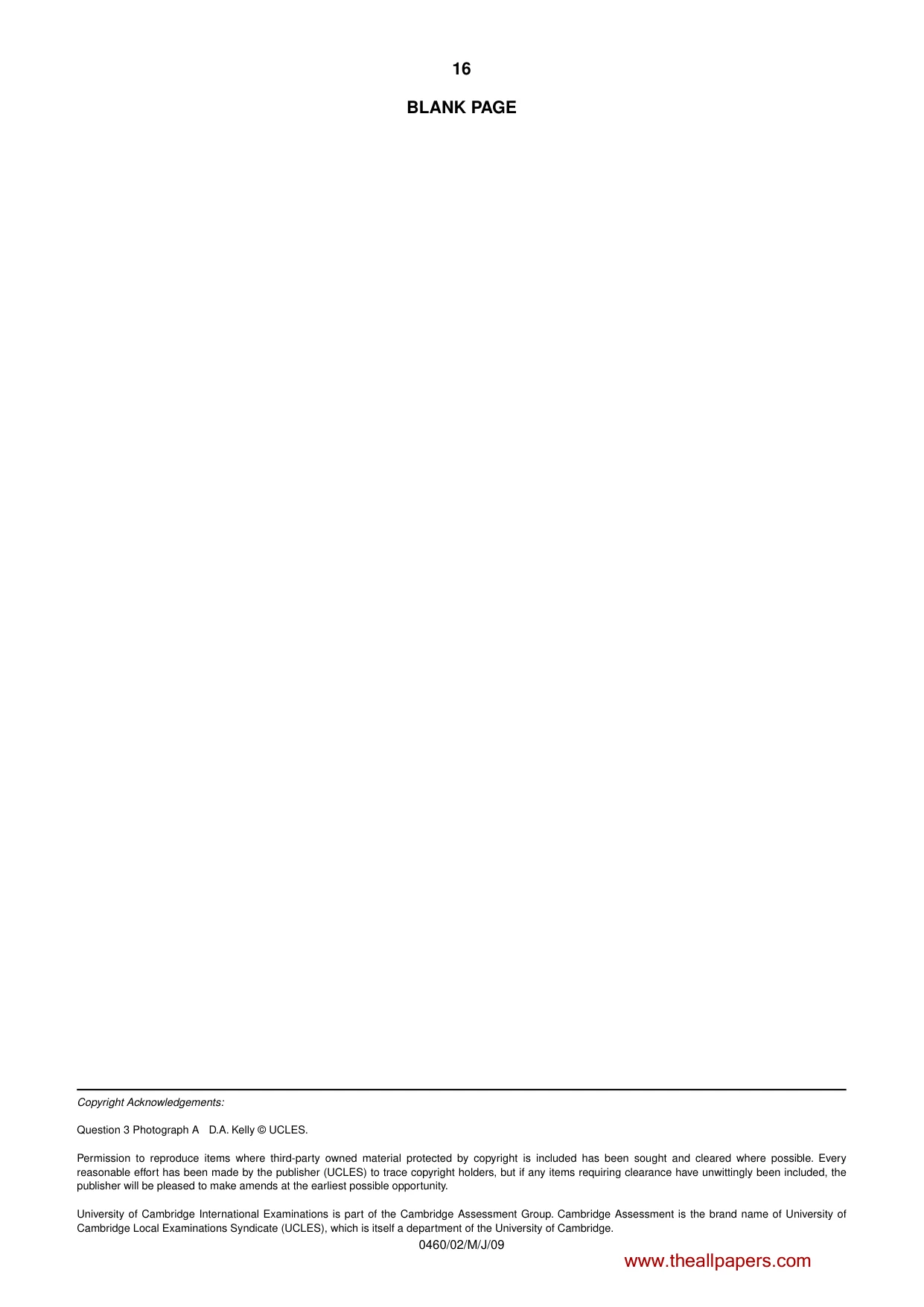 Cambridge IGCSE Geography 0460 2009 May/June Paper 2 · Variant 1 question paper, page 16 of 16