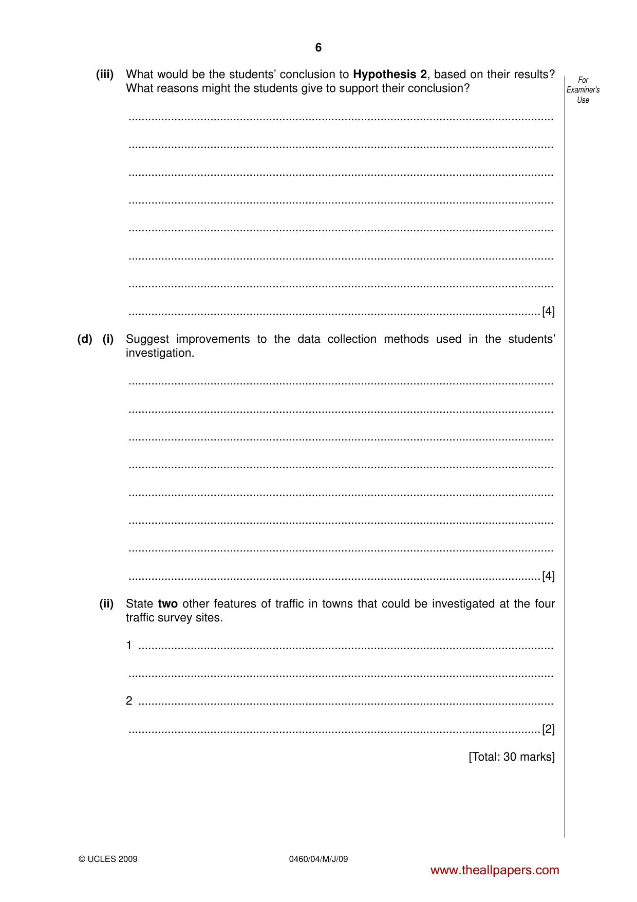 Cambridge IGCSE Geography 0460 2009 May/June Paper 4 · Variant 1 question paper, page 6 of 12