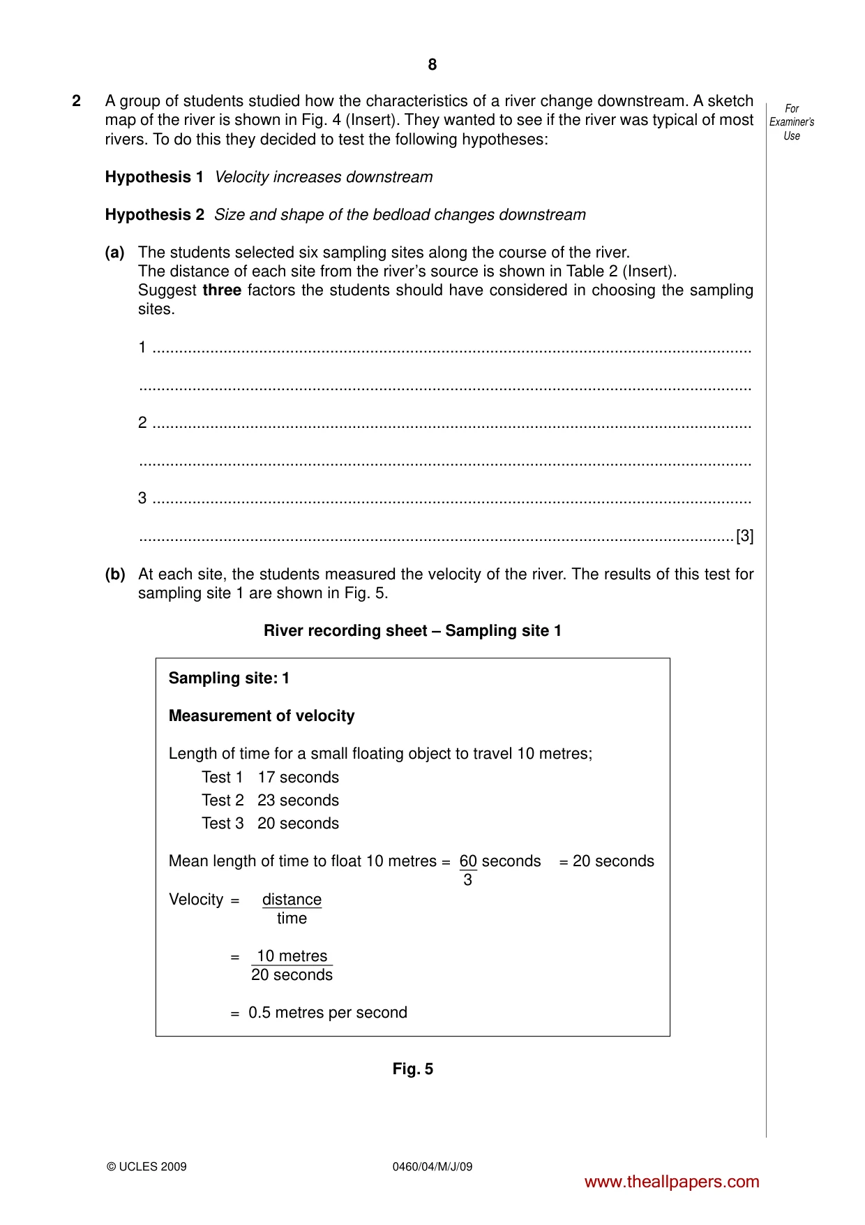 Cambridge IGCSE Geography 0460 2009 May/June Paper 4 · Variant 1 question paper, page 8 of 12