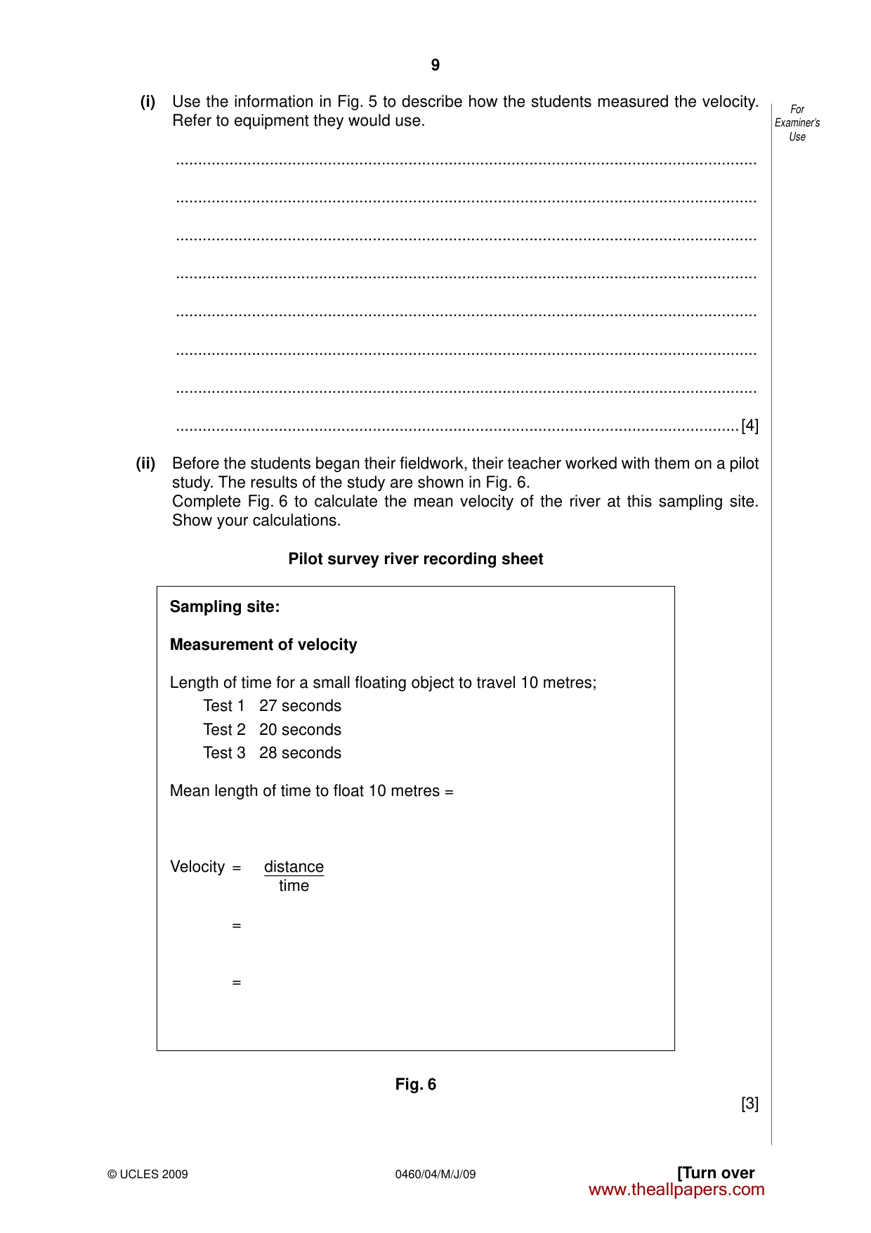 Cambridge IGCSE Geography 0460 2009 May/June Paper 4 · Variant 1 question paper, page 9 of 12