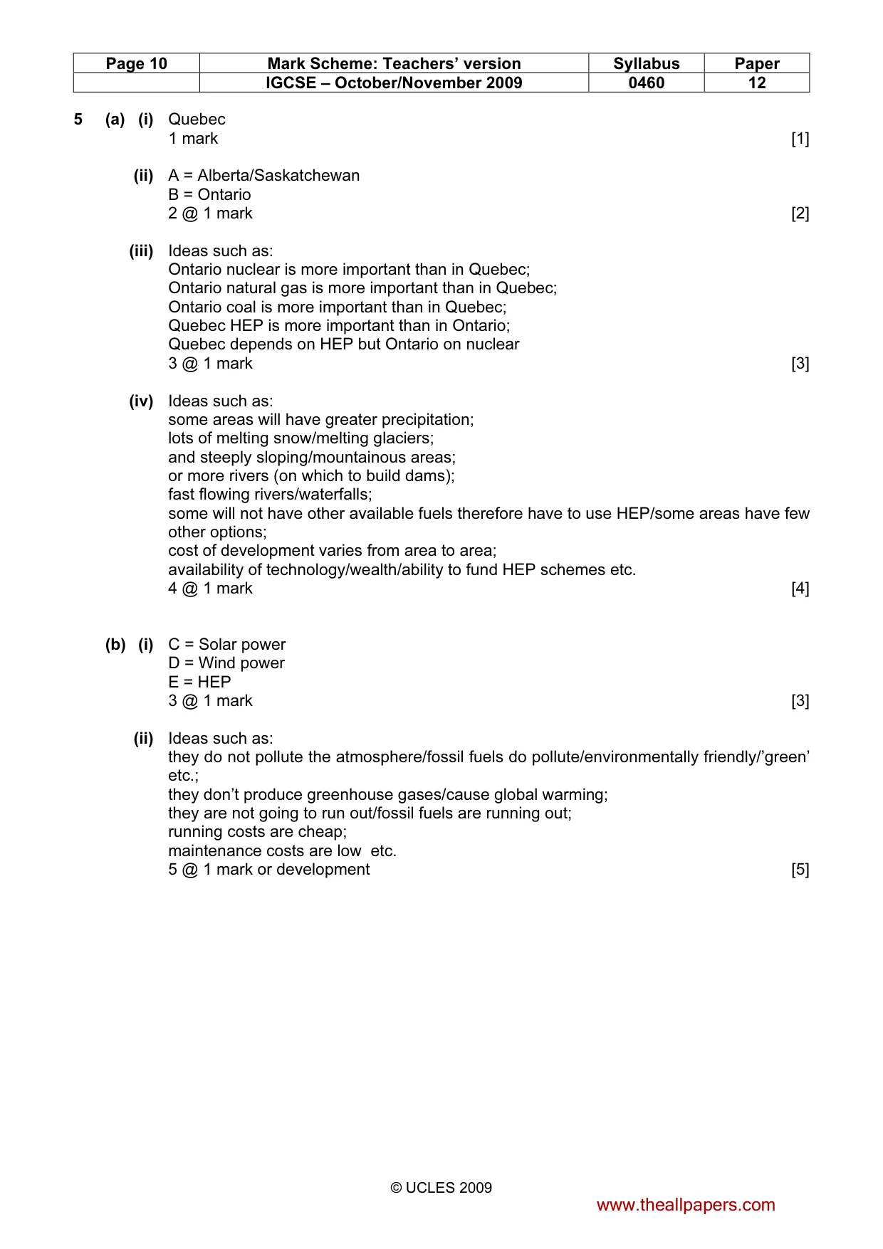Mark scheme, page 10 of 12