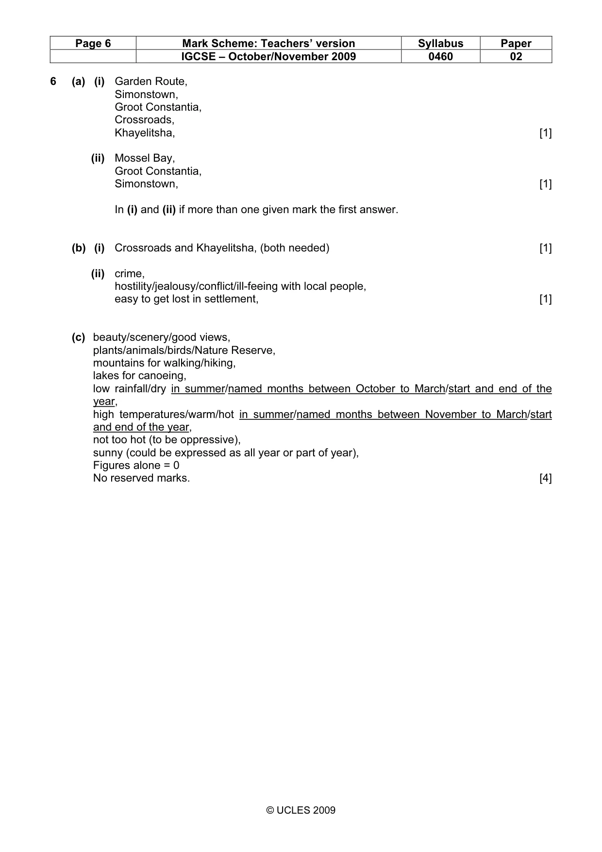 Mark scheme, page 6 of 6