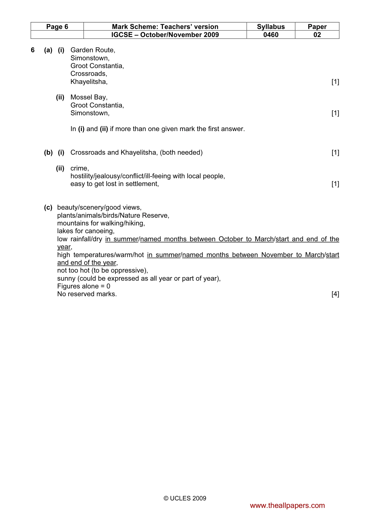Mark scheme, page 6 of 6