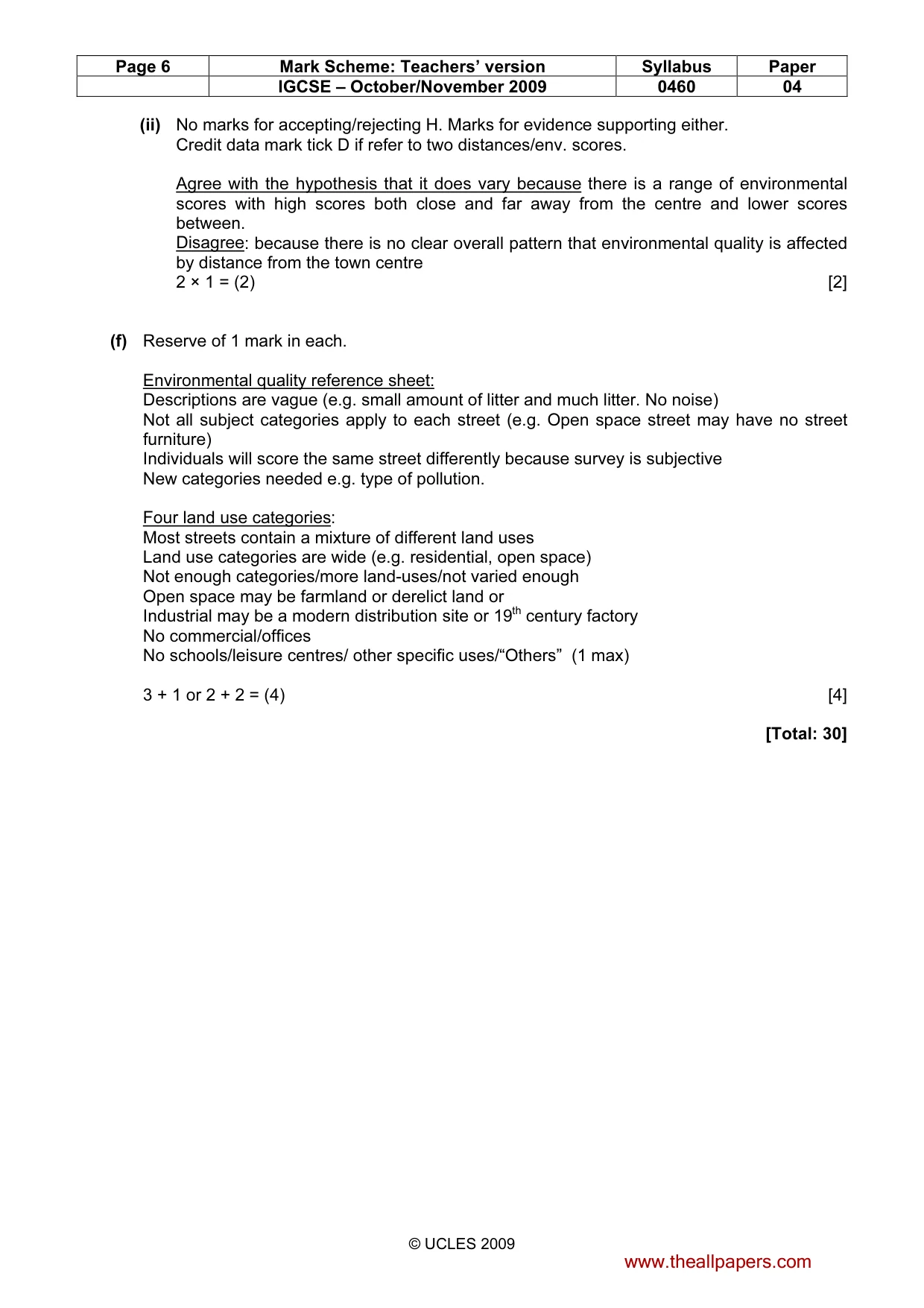 Mark scheme, page 6 of 6