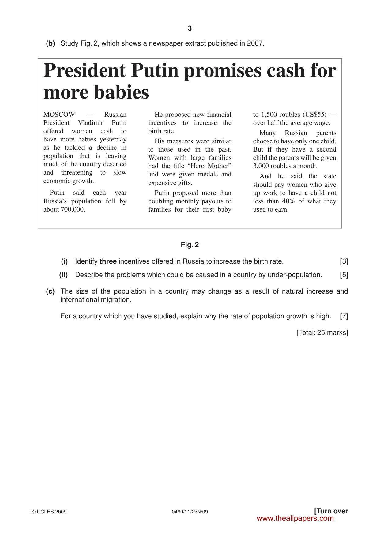 Cambridge IGCSE Geography 0460 2009 Oct/Nov Paper 1 · Variant 1 question paper, page 3 of 12