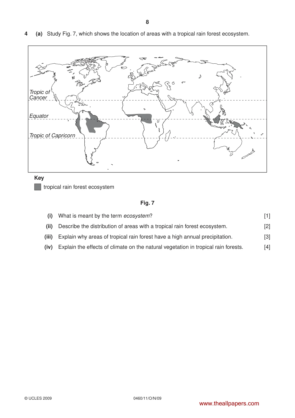 Cambridge IGCSE Geography 0460 2009 Oct/Nov Paper 1 · Variant 1 question paper, page 8 of 12