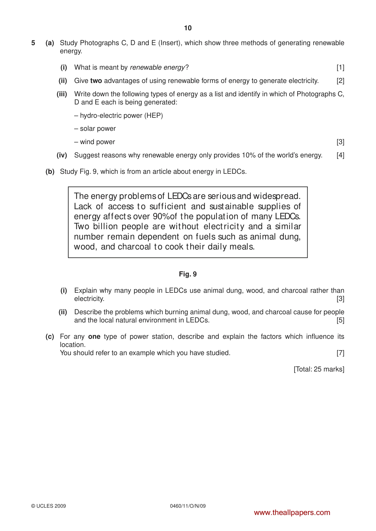 Cambridge IGCSE Geography 0460 2009 Oct/Nov Paper 1 · Variant 1 question paper, page 10 of 12