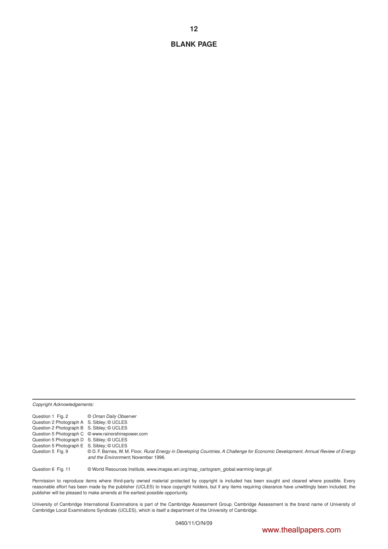 Cambridge IGCSE Geography 0460 2009 Oct/Nov Paper 1 · Variant 1 question paper, page 12 of 12