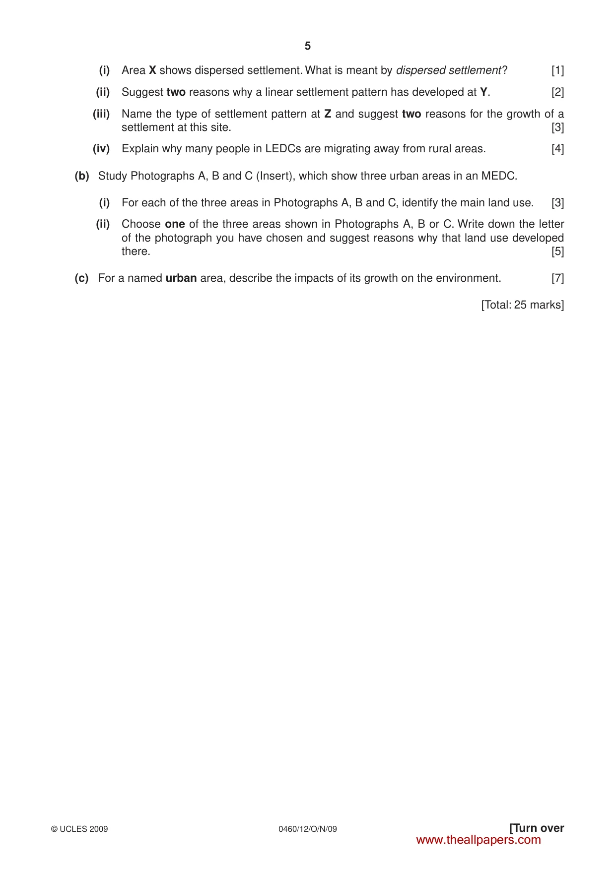 Cambridge IGCSE Geography 0460 2009 Oct/Nov Paper 1 · Variant 2 question paper, page 5 of 16