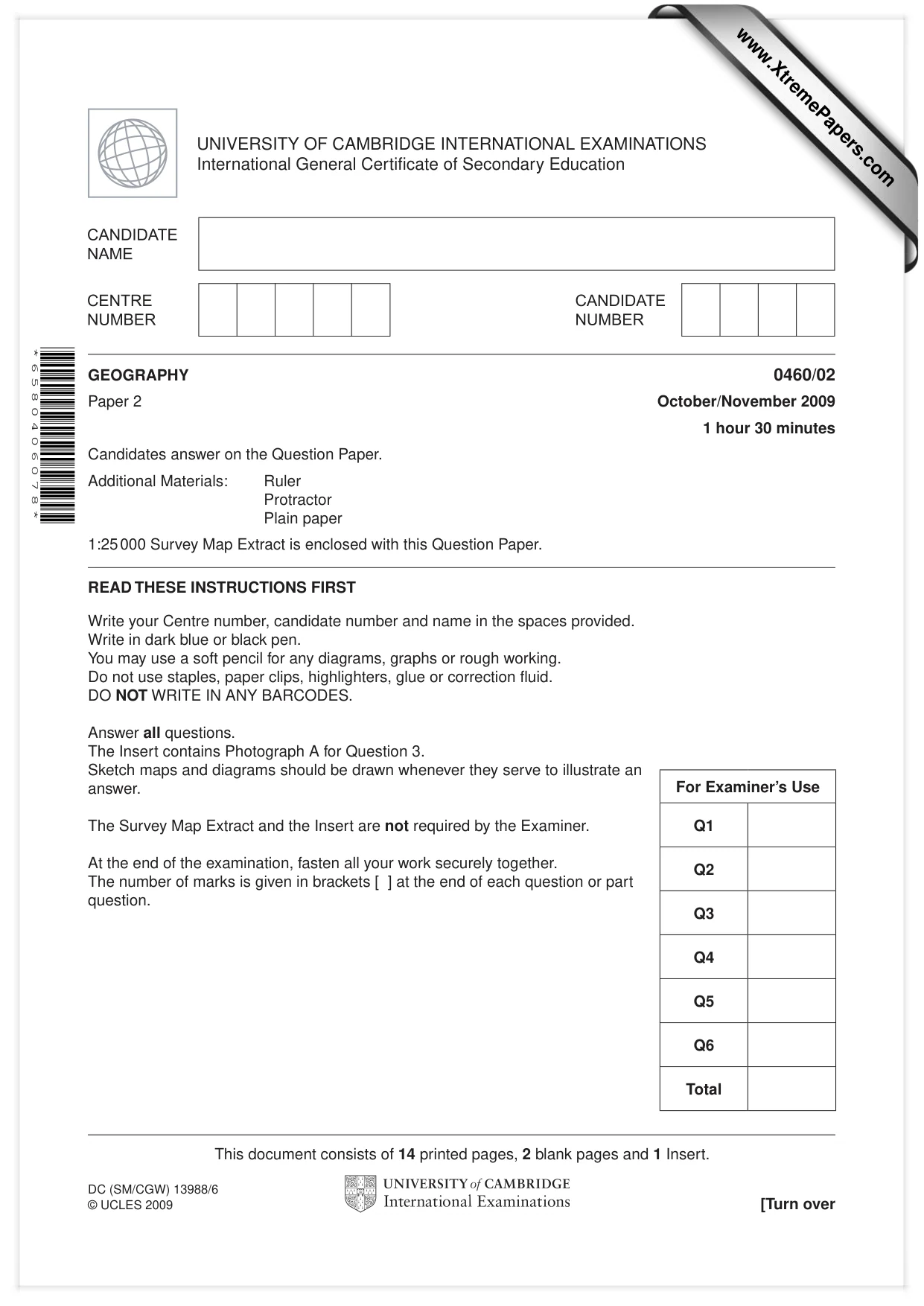 Cambridge IGCSE Geography 0460 2009 Oct/Nov Paper 2 · Variant 1 question paper, page 1 of 16