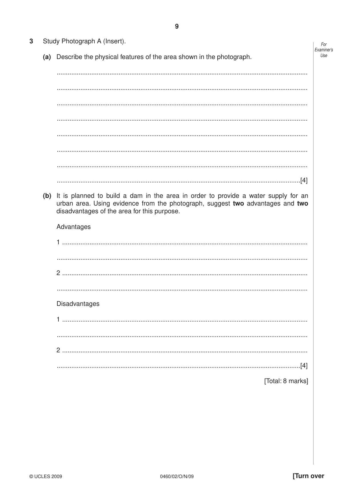 Cambridge IGCSE Geography 0460 2009 Oct/Nov Paper 2 · Variant 1 question paper, page 9 of 16