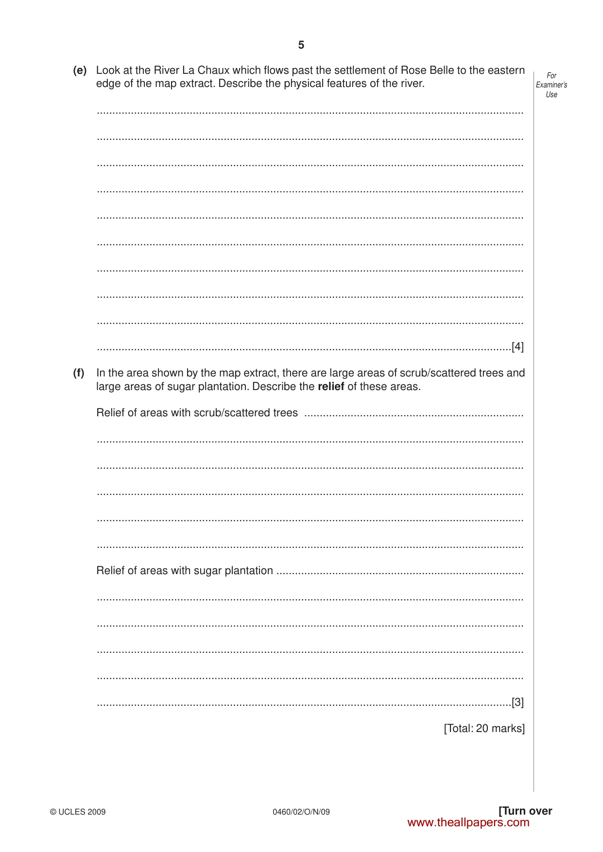 Cambridge IGCSE Geography 0460 2009 Oct/Nov Paper 2 · Variant 0 question paper, page 5 of 16