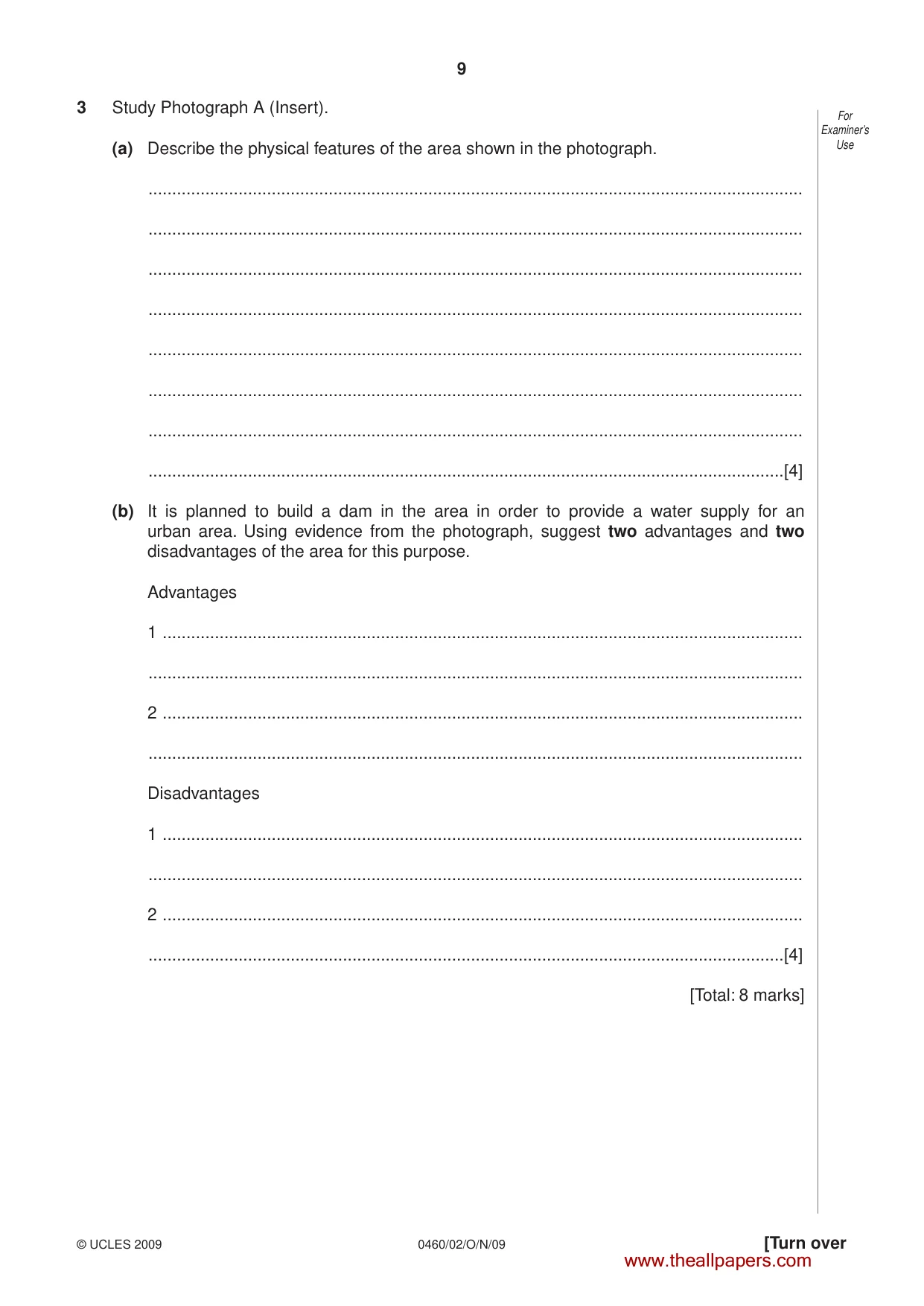 Cambridge IGCSE Geography 0460 2009 Oct/Nov Paper 2 · Variant 0 question paper, page 9 of 16