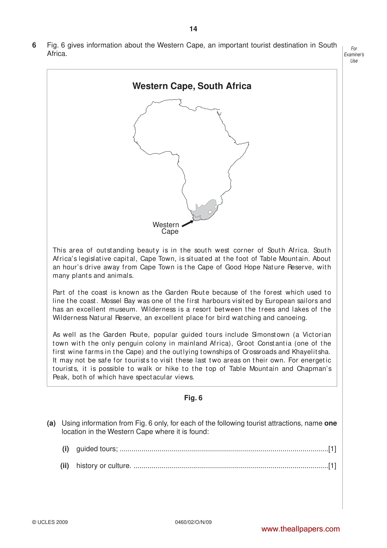 Cambridge IGCSE Geography 0460 2009 Oct/Nov Paper 2 · Variant 0 question paper, page 14 of 16