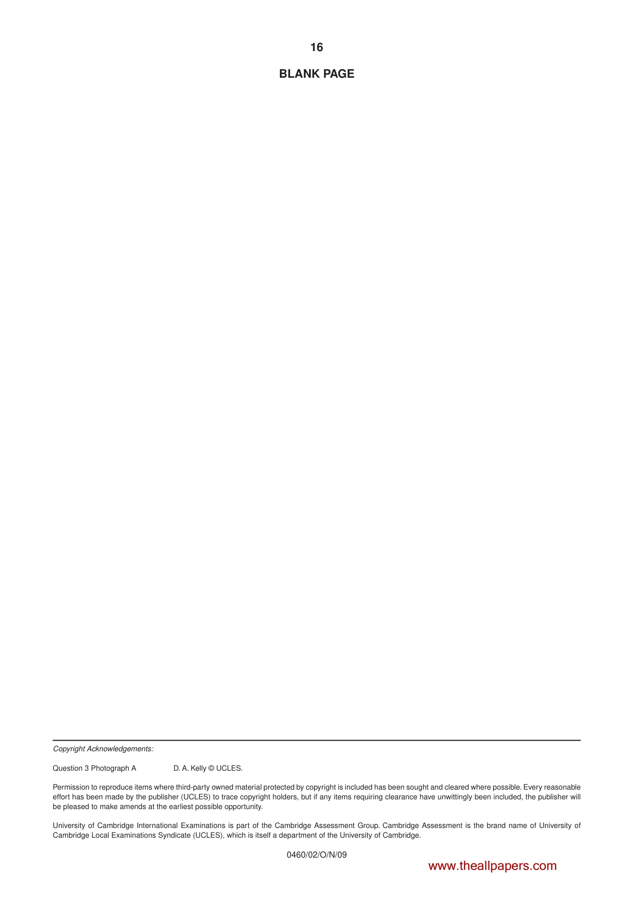 Cambridge IGCSE Geography 0460 2009 Oct/Nov Paper 2 · Variant 0 question paper, page 16 of 16
