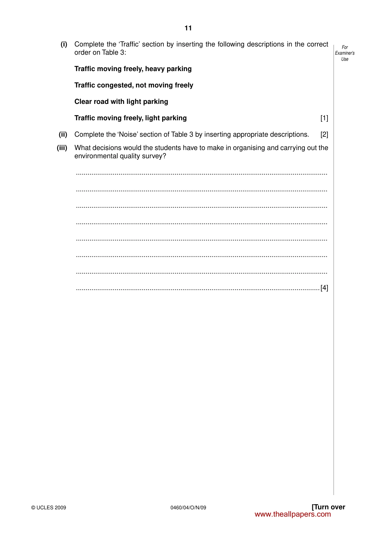 Cambridge IGCSE Geography 0460 2009 Oct/Nov Paper 4 · Variant 1 question paper, page 11 of 16