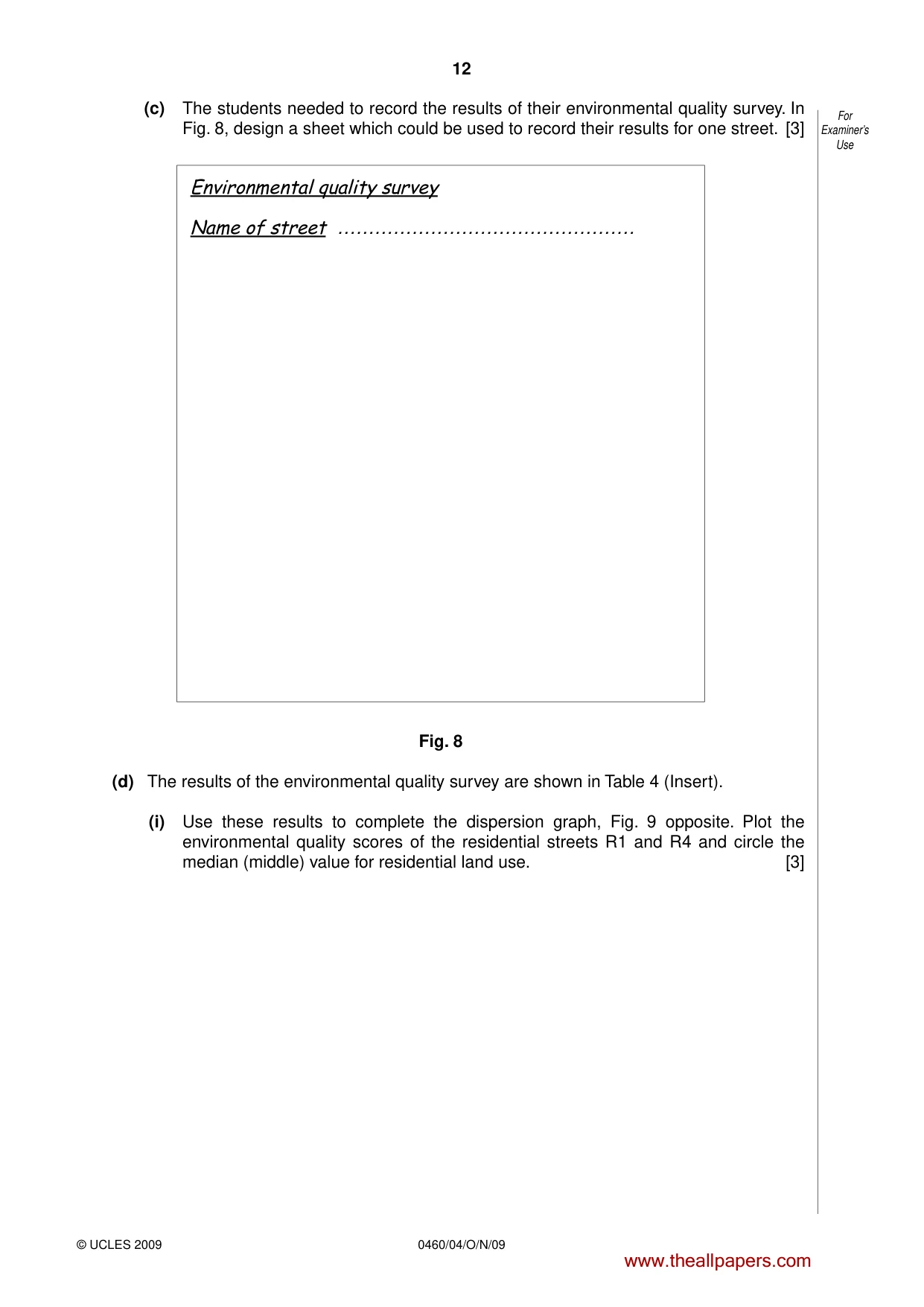 Cambridge IGCSE Geography 0460 2009 Oct/Nov Paper 4 · Variant 1 question paper, page 12 of 16