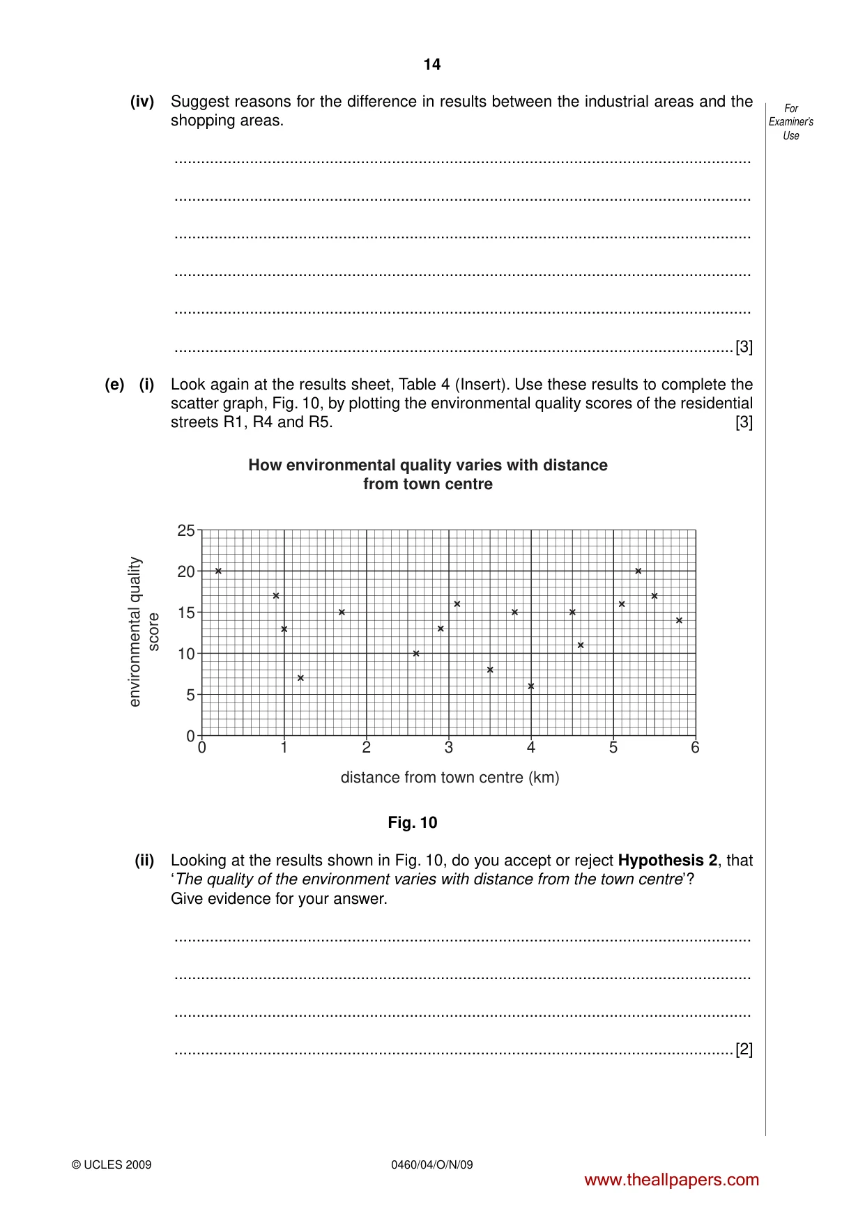 Cambridge IGCSE Geography 0460 2009 Oct/Nov Paper 4 · Variant 1 question paper, page 14 of 16