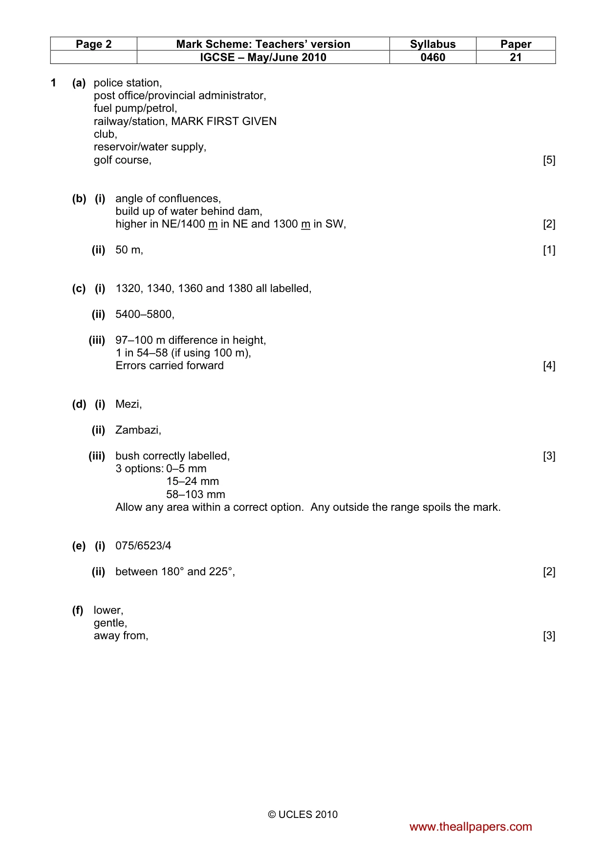Mark scheme, page 2 of 5