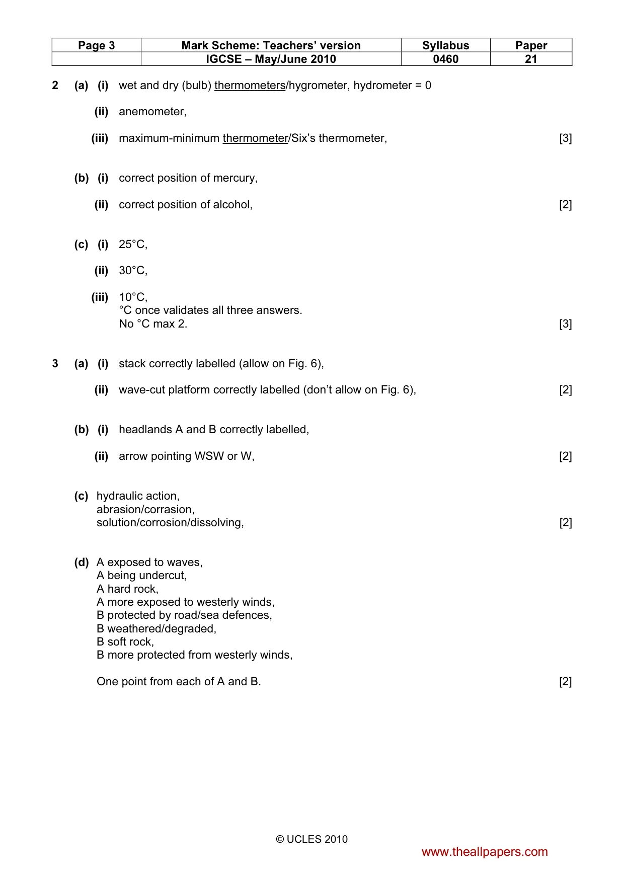 Mark scheme, page 3 of 5