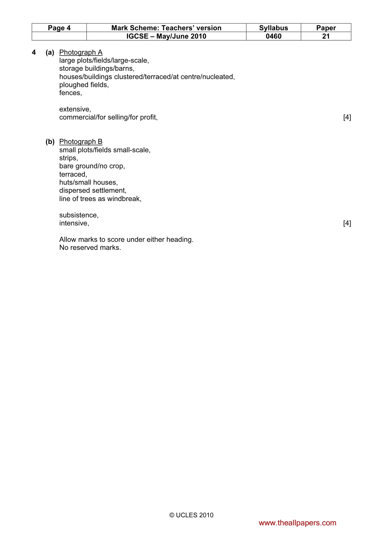 Mark scheme, page 4 of 5