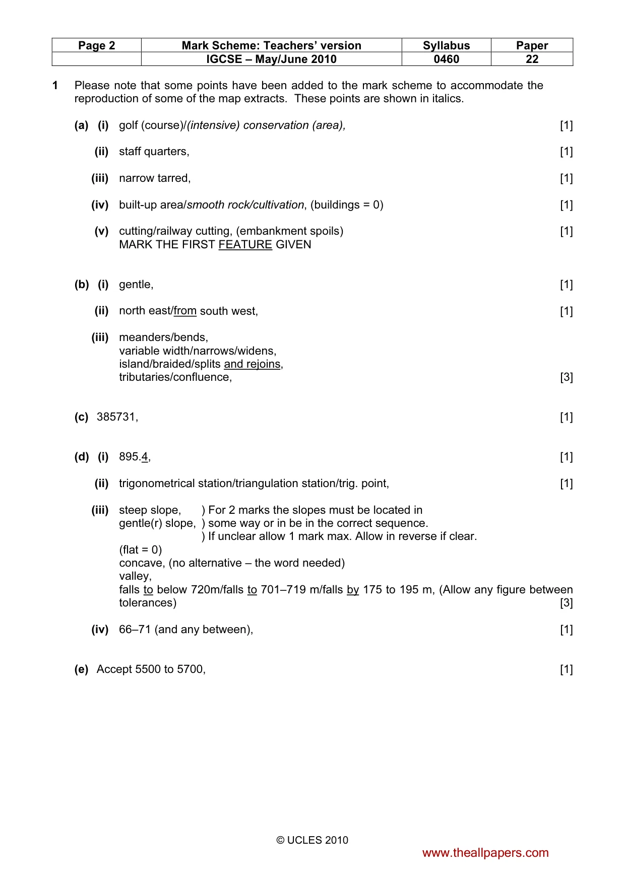 Mark scheme, page 2 of 6