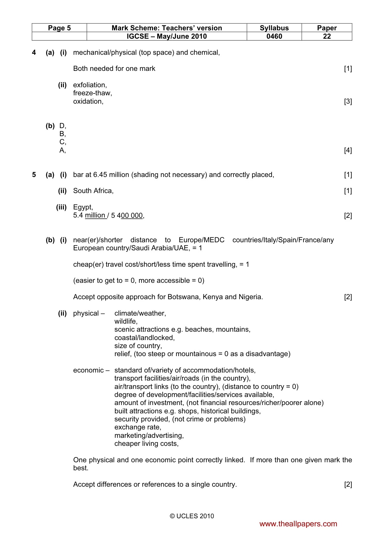 Mark scheme, page 5 of 6