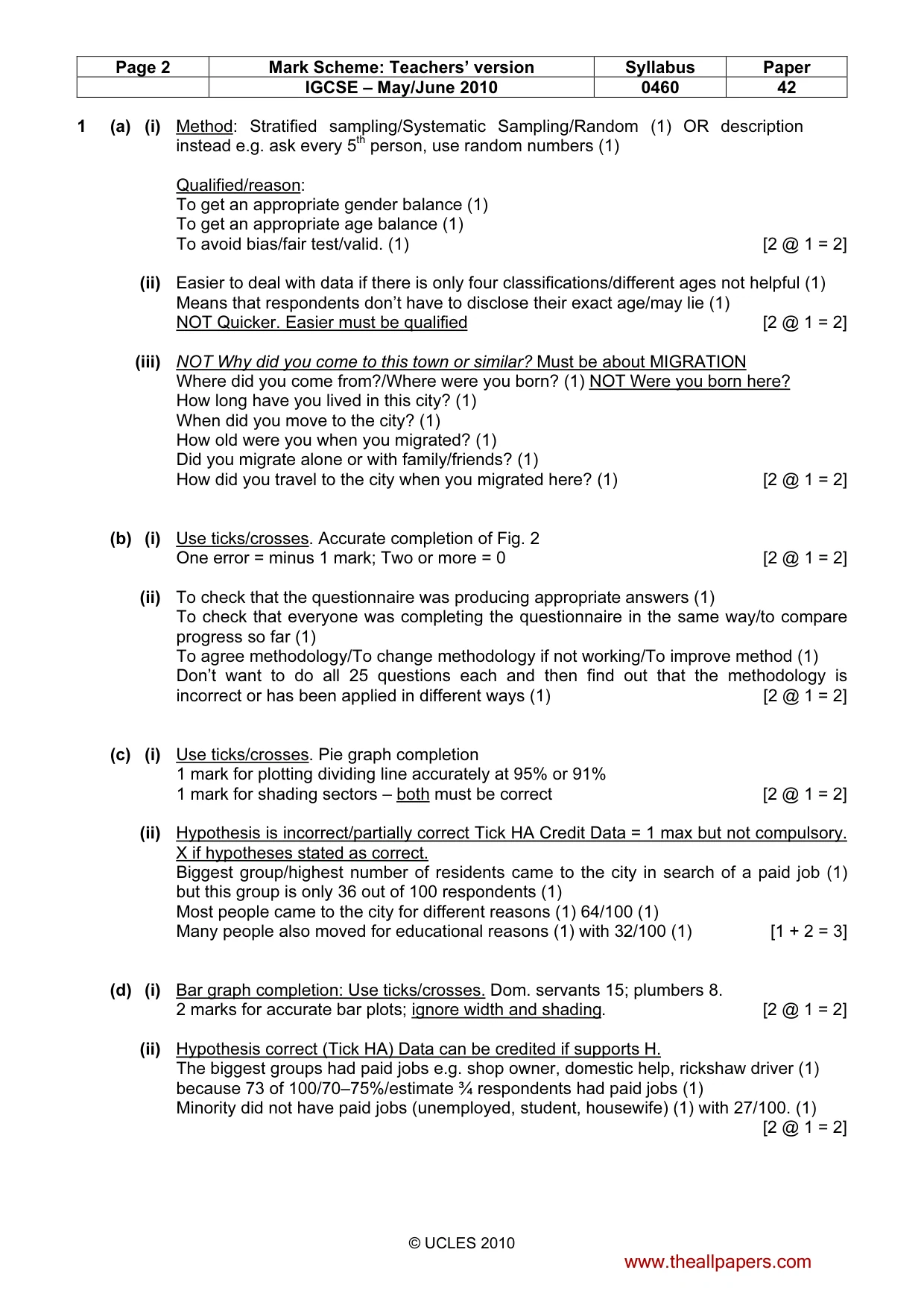 Mark scheme, page 2 of 5