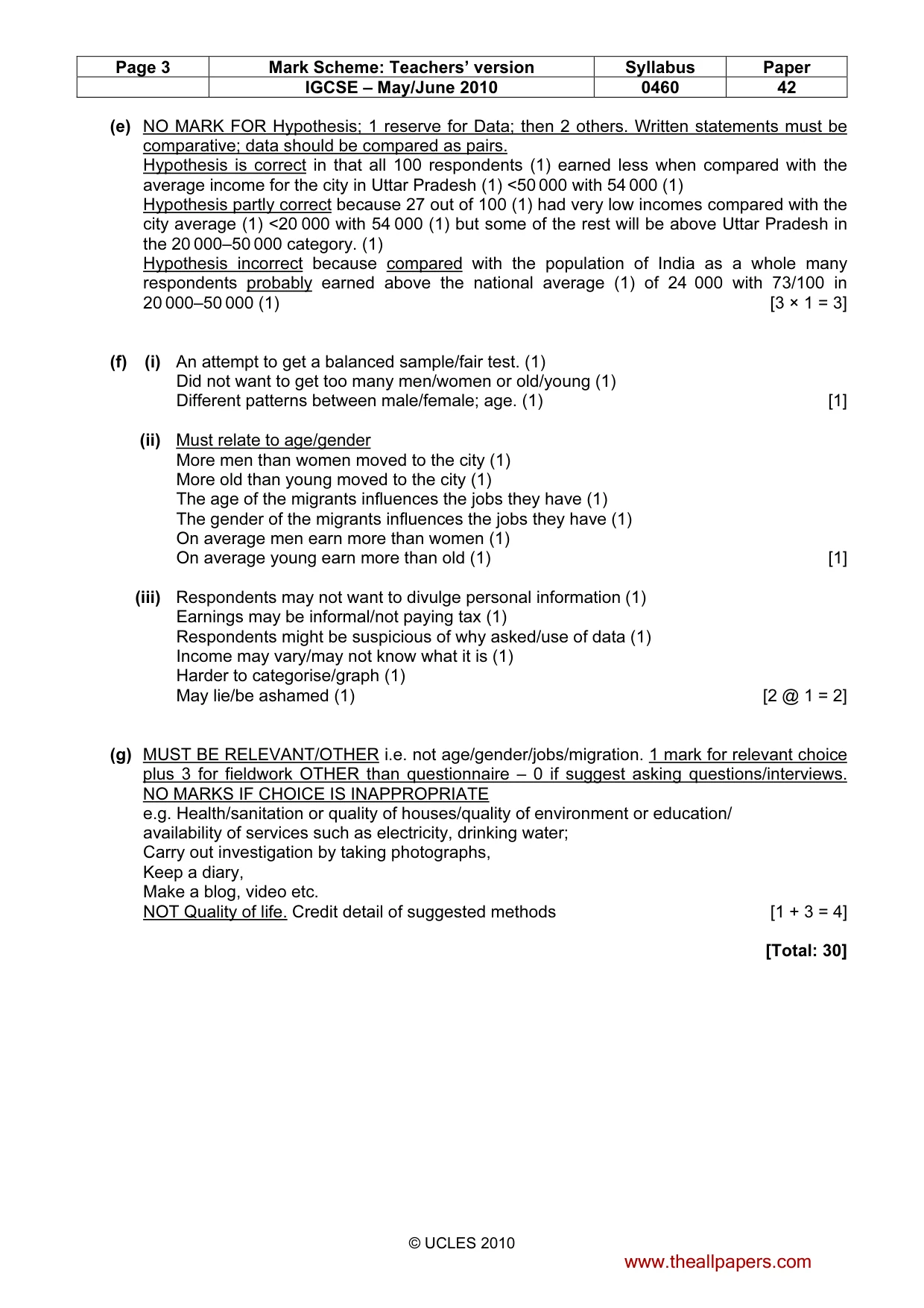 Mark scheme, page 3 of 5