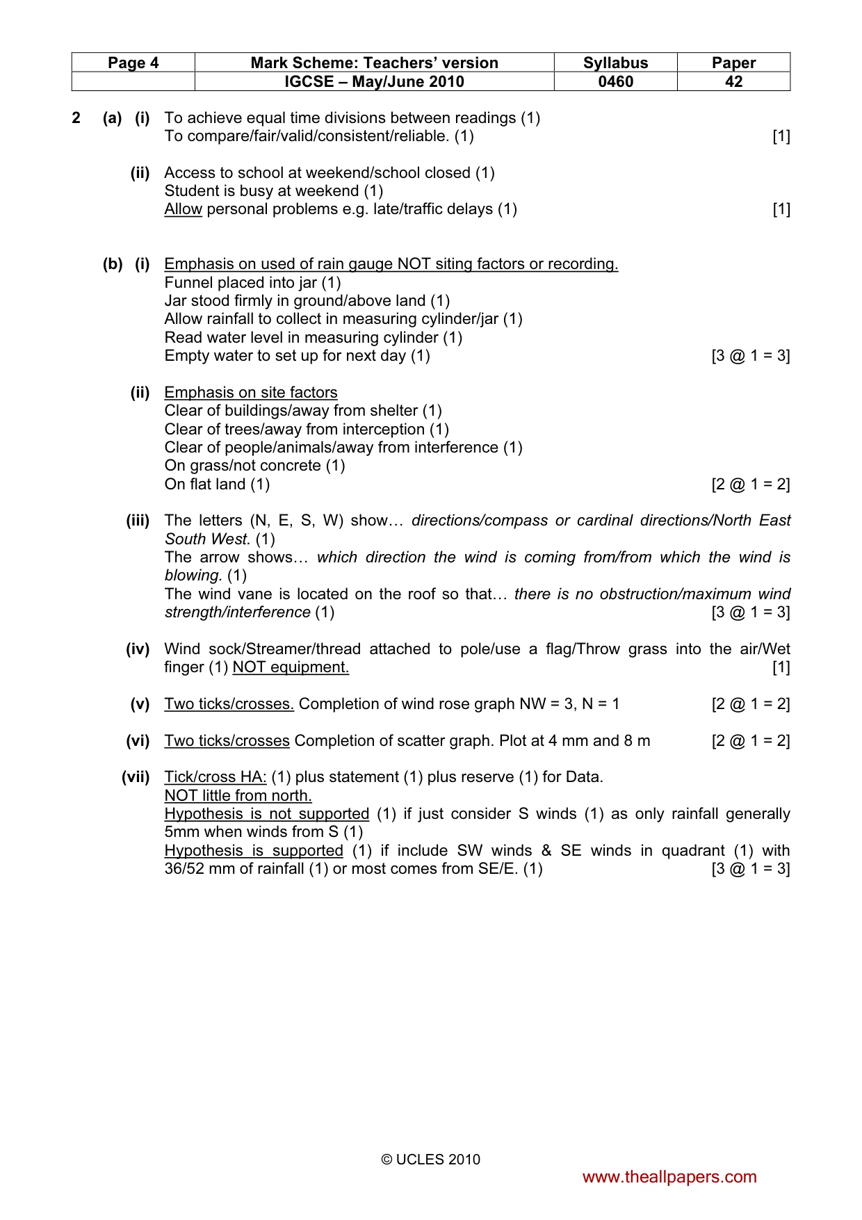 Mark scheme, page 4 of 5