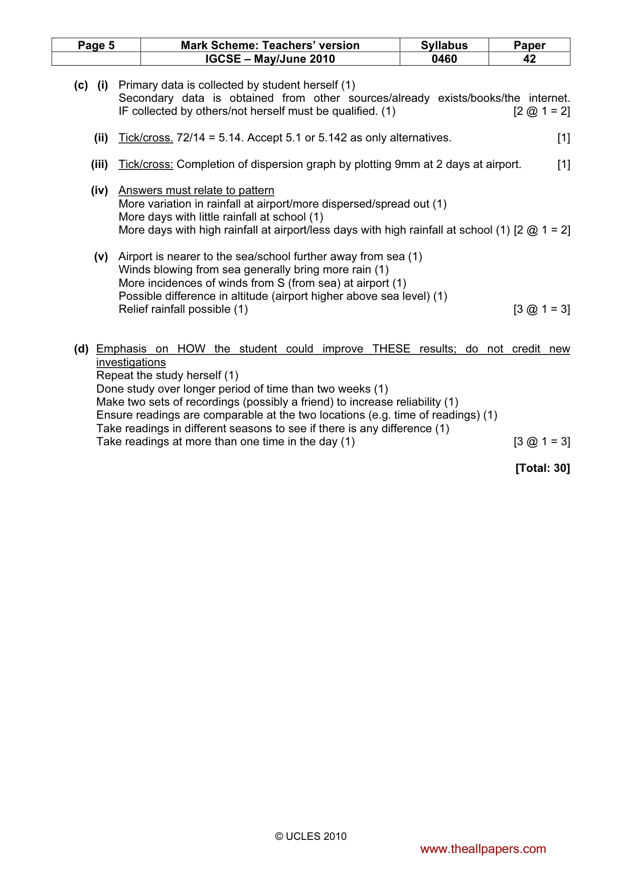 Mark scheme, page 5 of 5