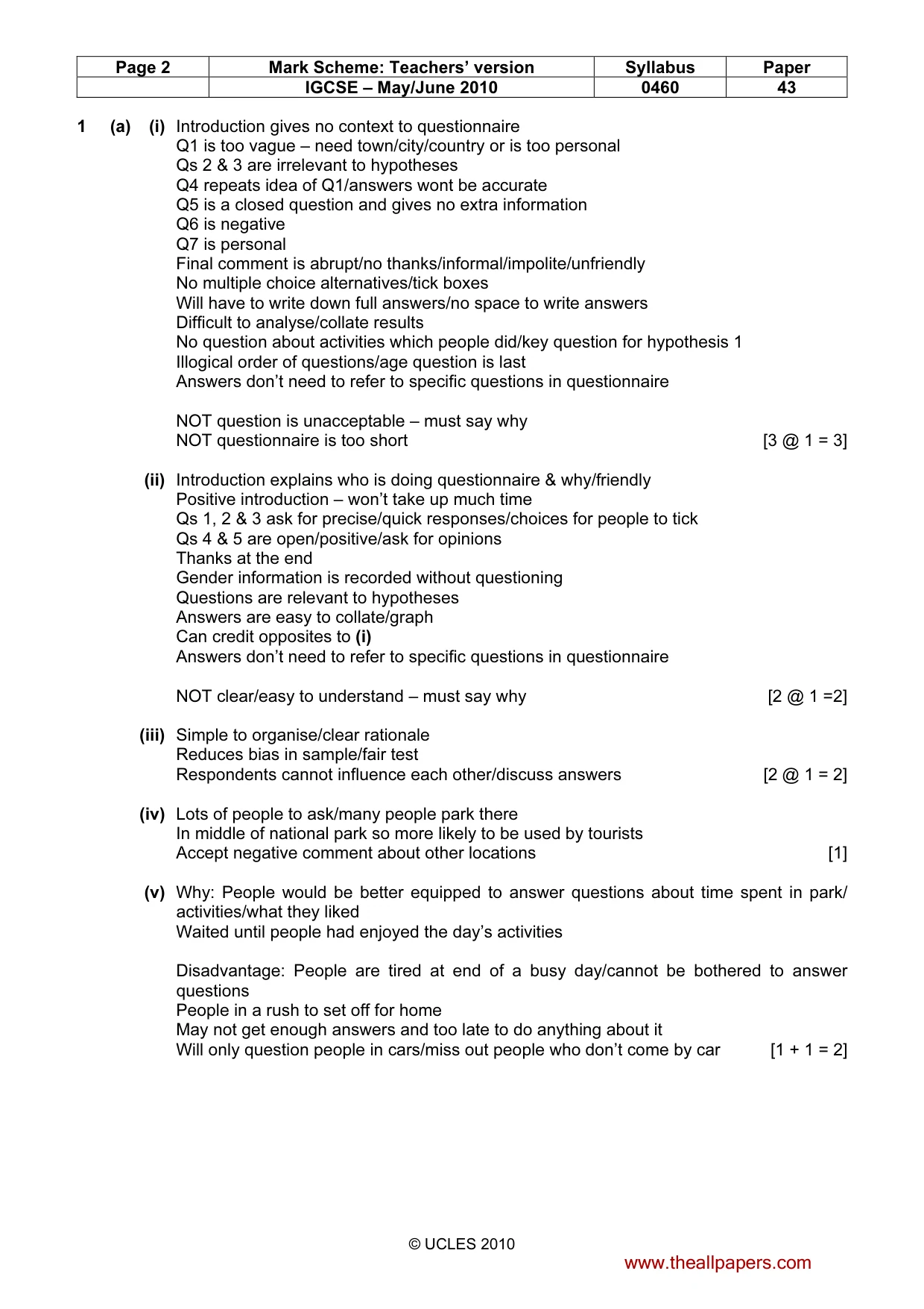 Mark scheme, page 2 of 5