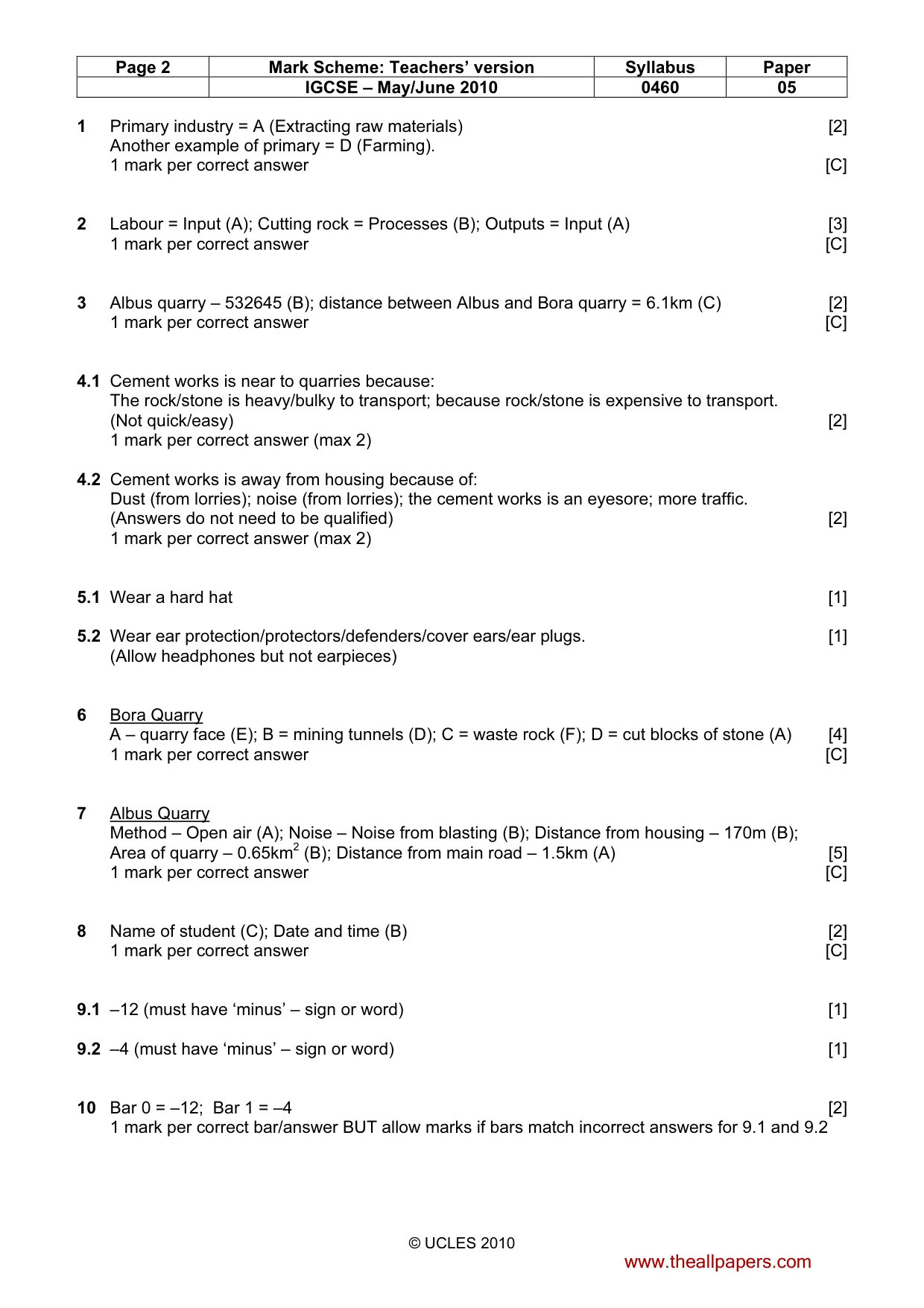 Mark scheme, page 2 of 4
