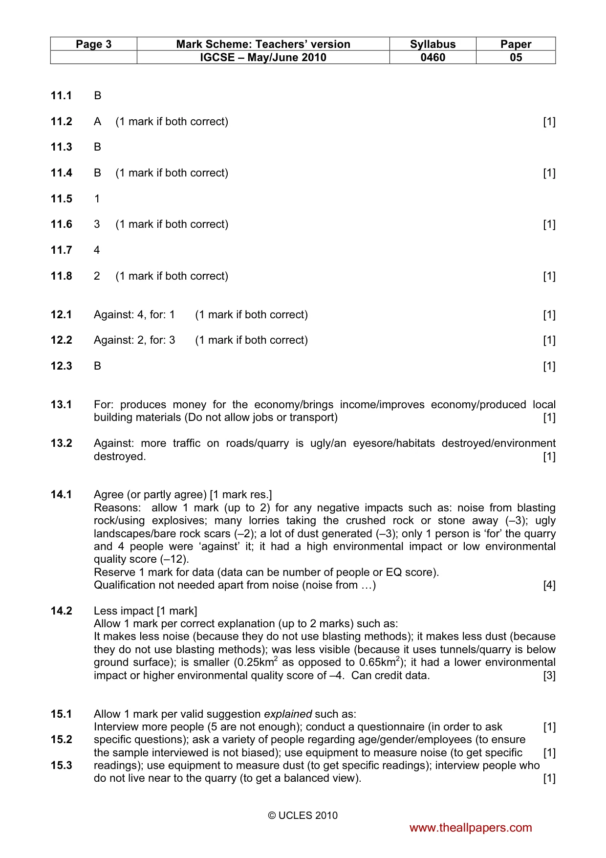 Mark scheme, page 3 of 4