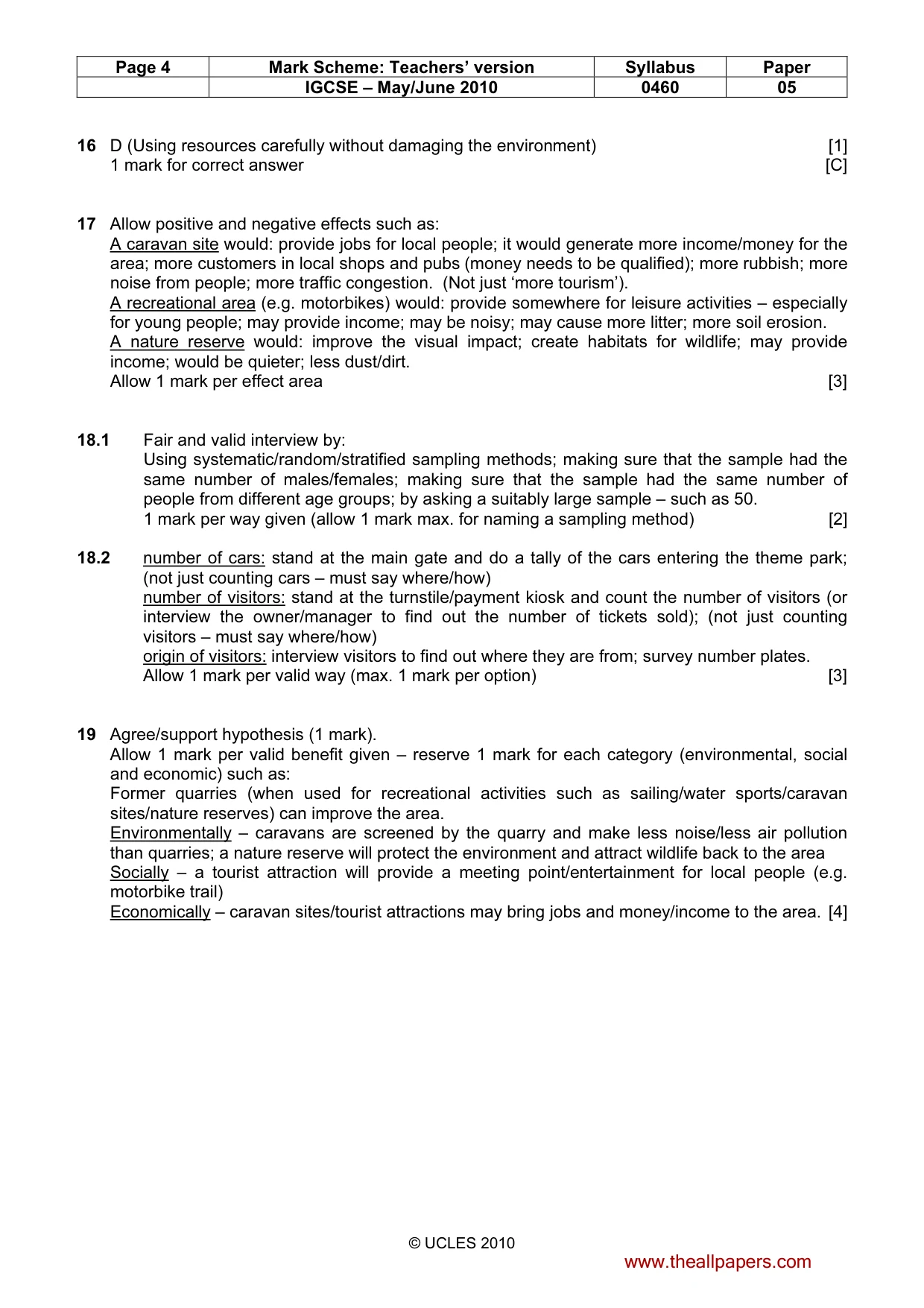 Mark scheme, page 4 of 4